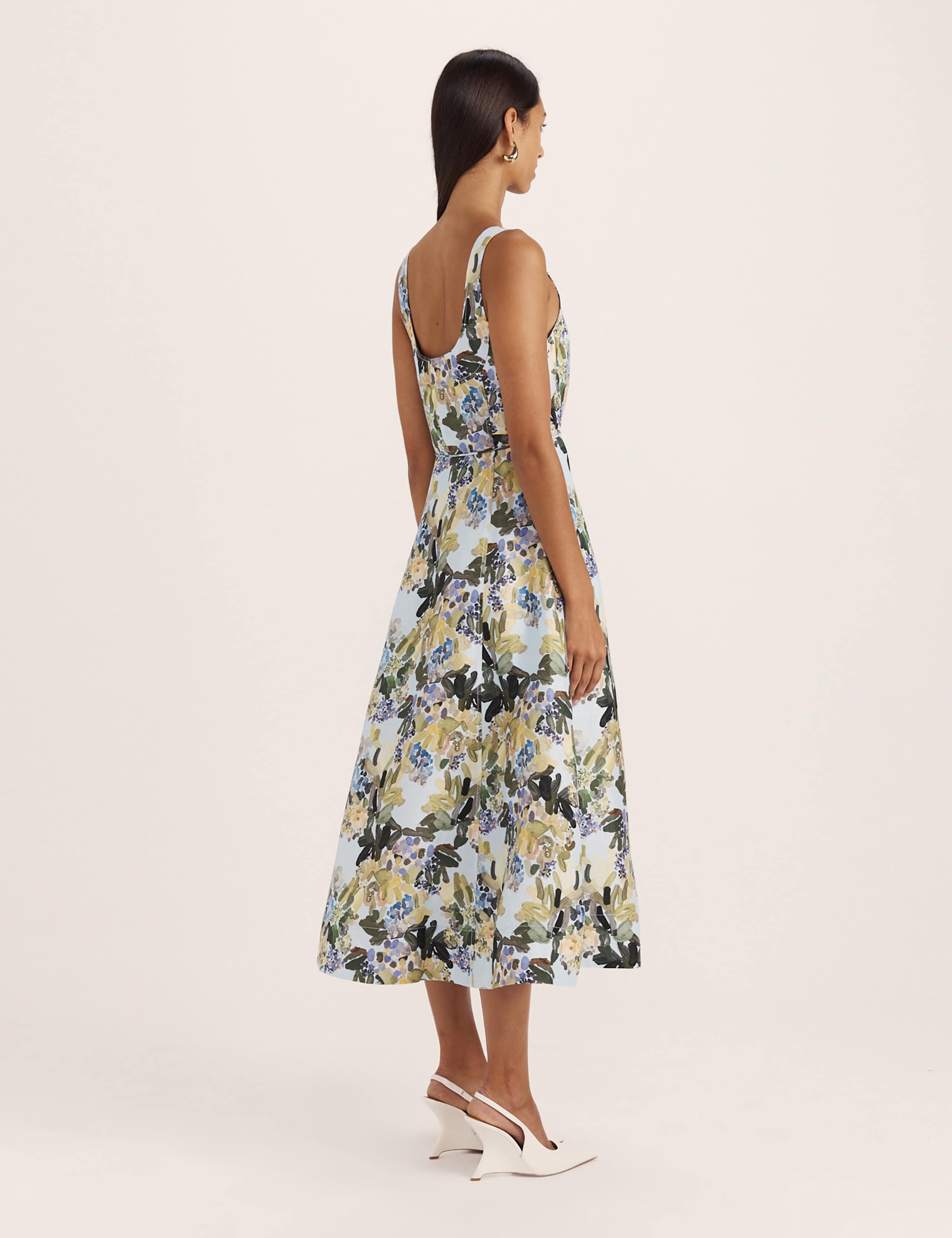 Linen Rich Floral Scoop Neck Midi Dress 5 of 8