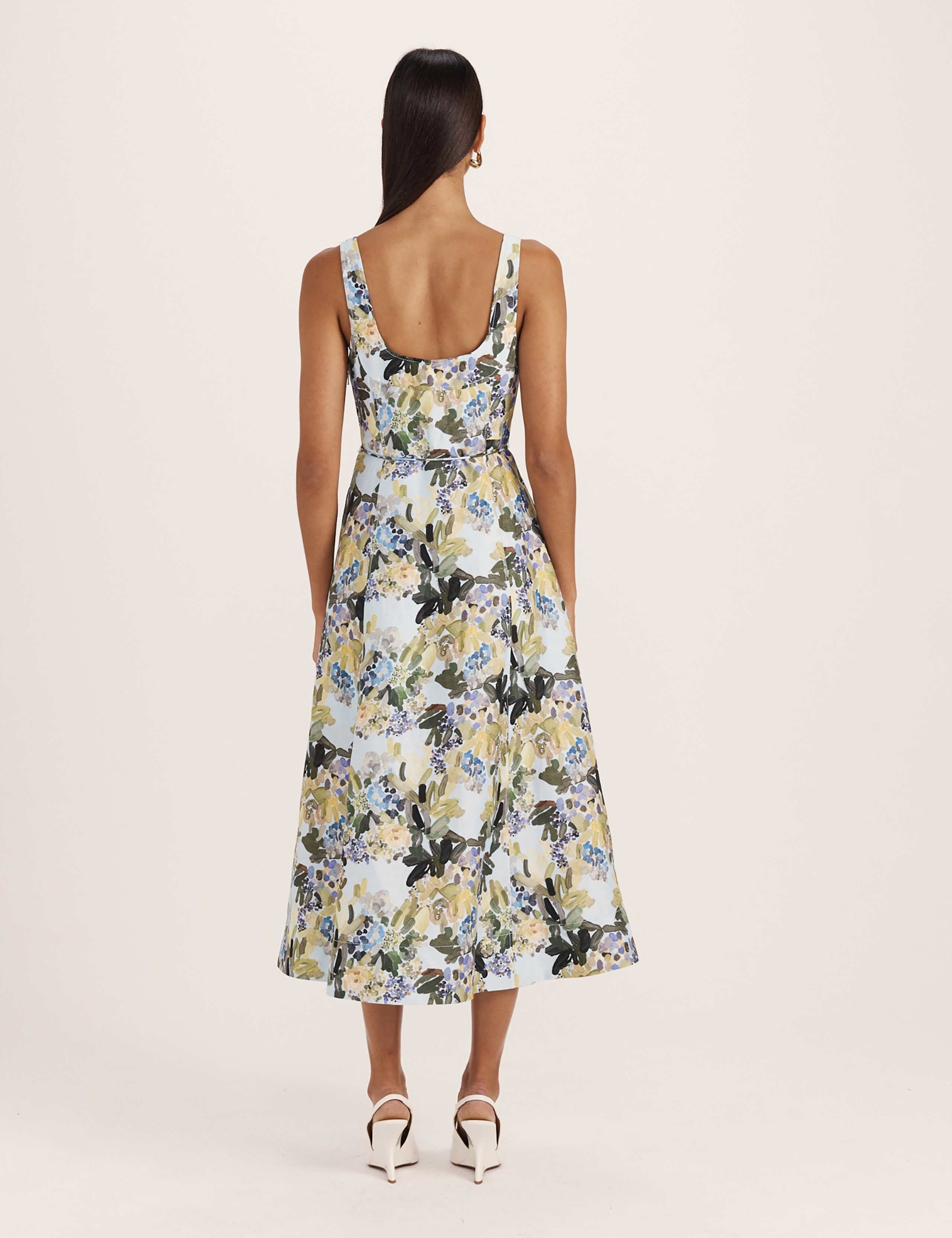 Linen Rich Floral Scoop Neck Midi Dress 6 of 8