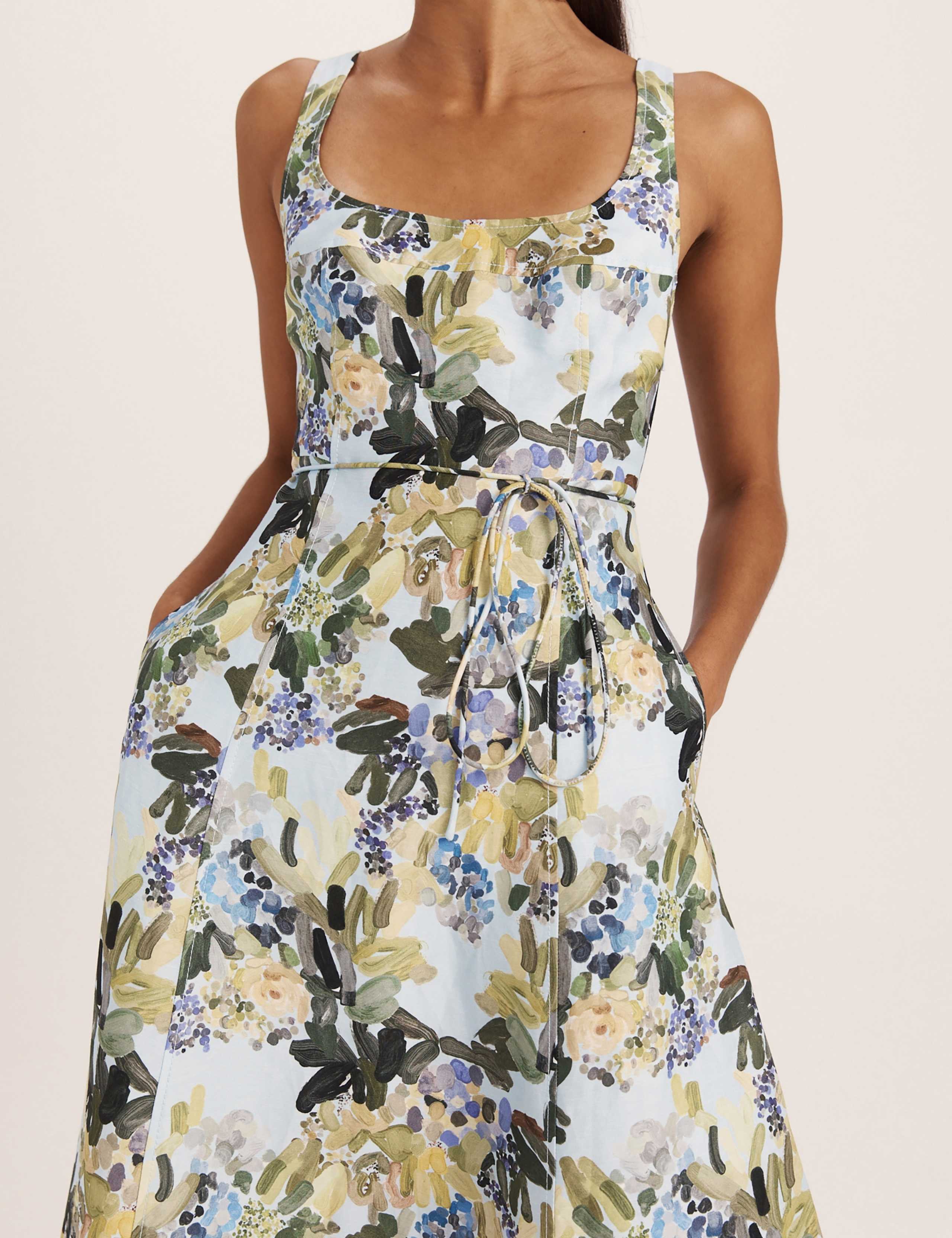Linen Rich Floral Scoop Neck Midi Dress 8 of 8