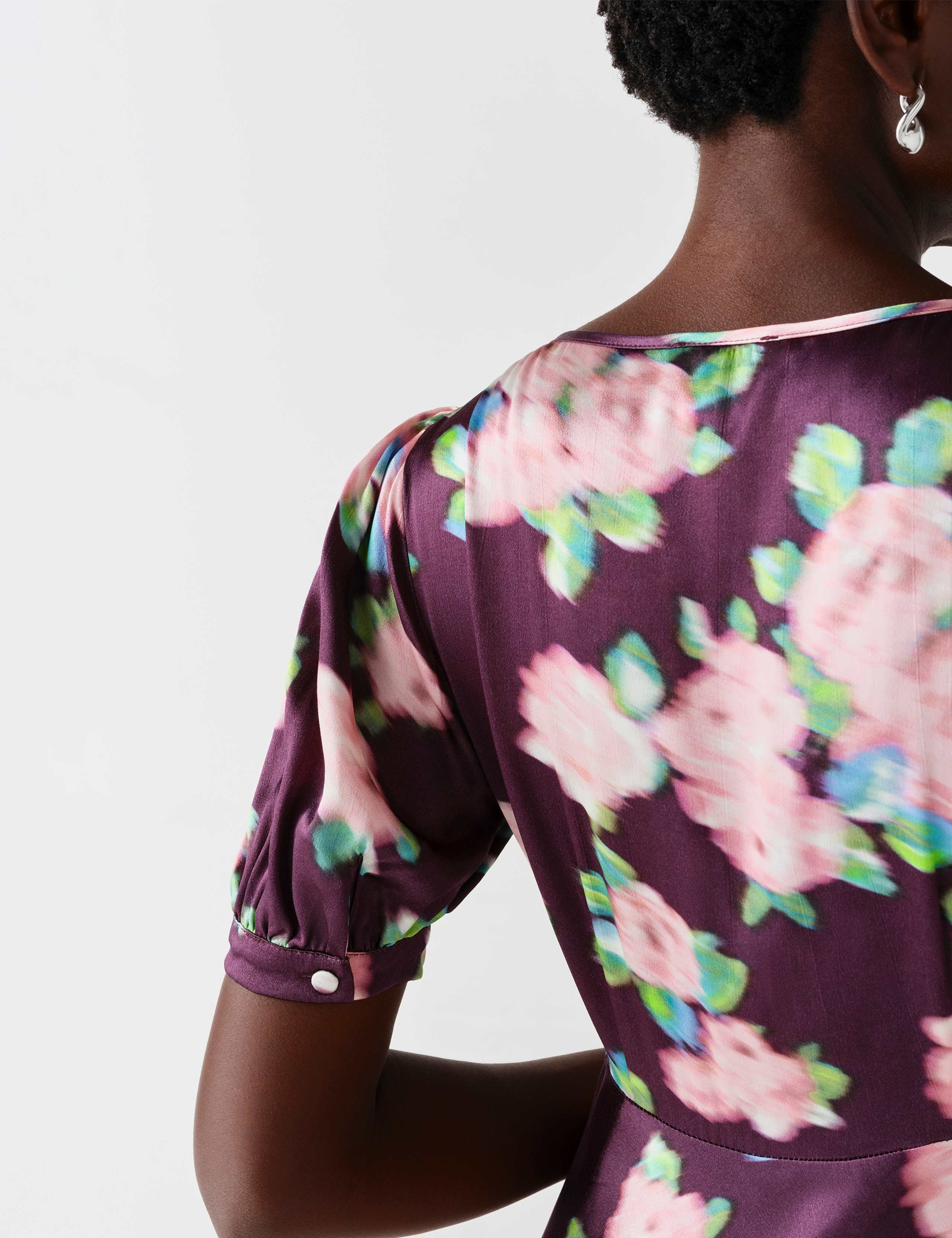 Crepe Floral Puff Sleeve Midi Slip Dress 7 of 11