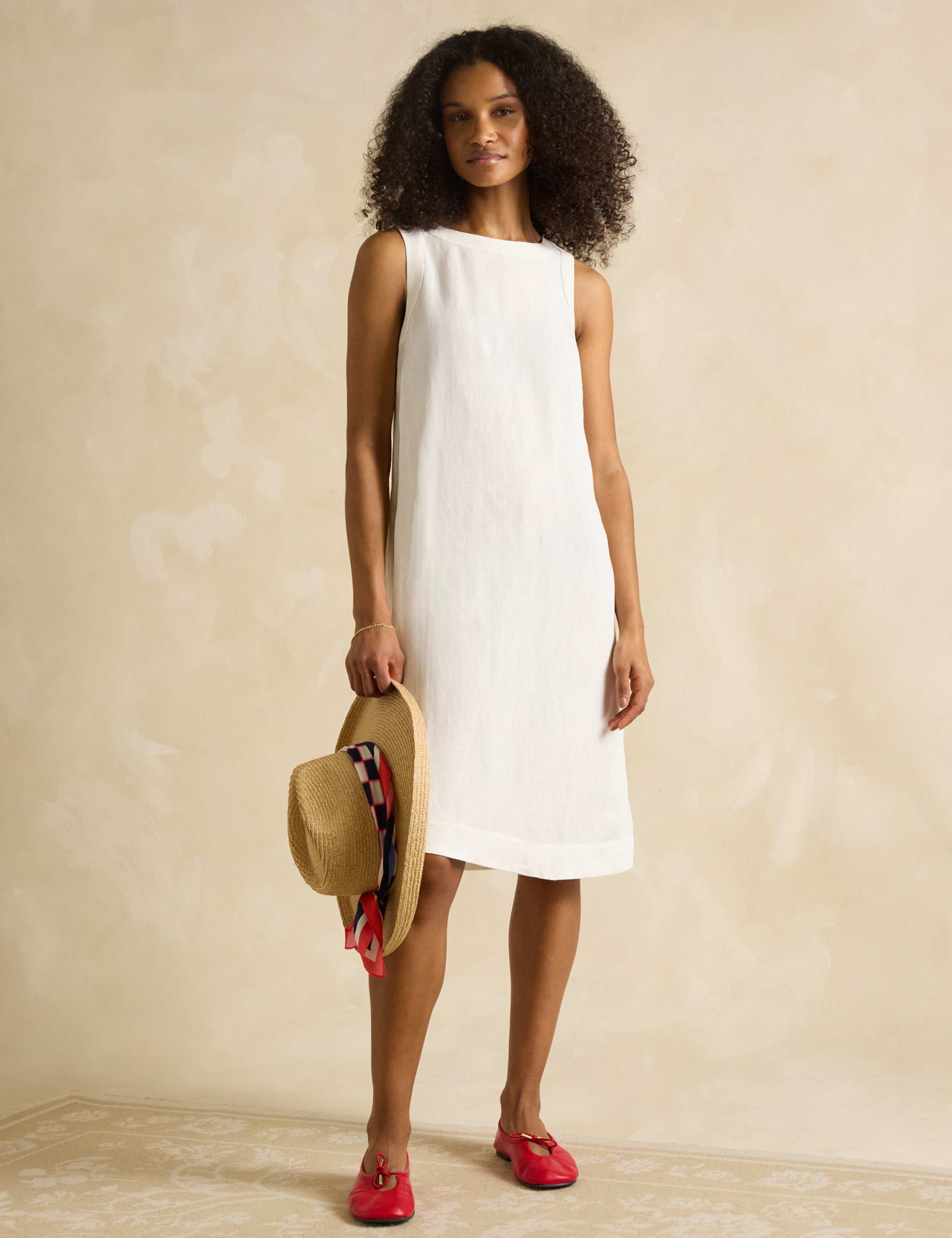 Linen Blend Round Neck Knee Length Shift Dress 3 of 6