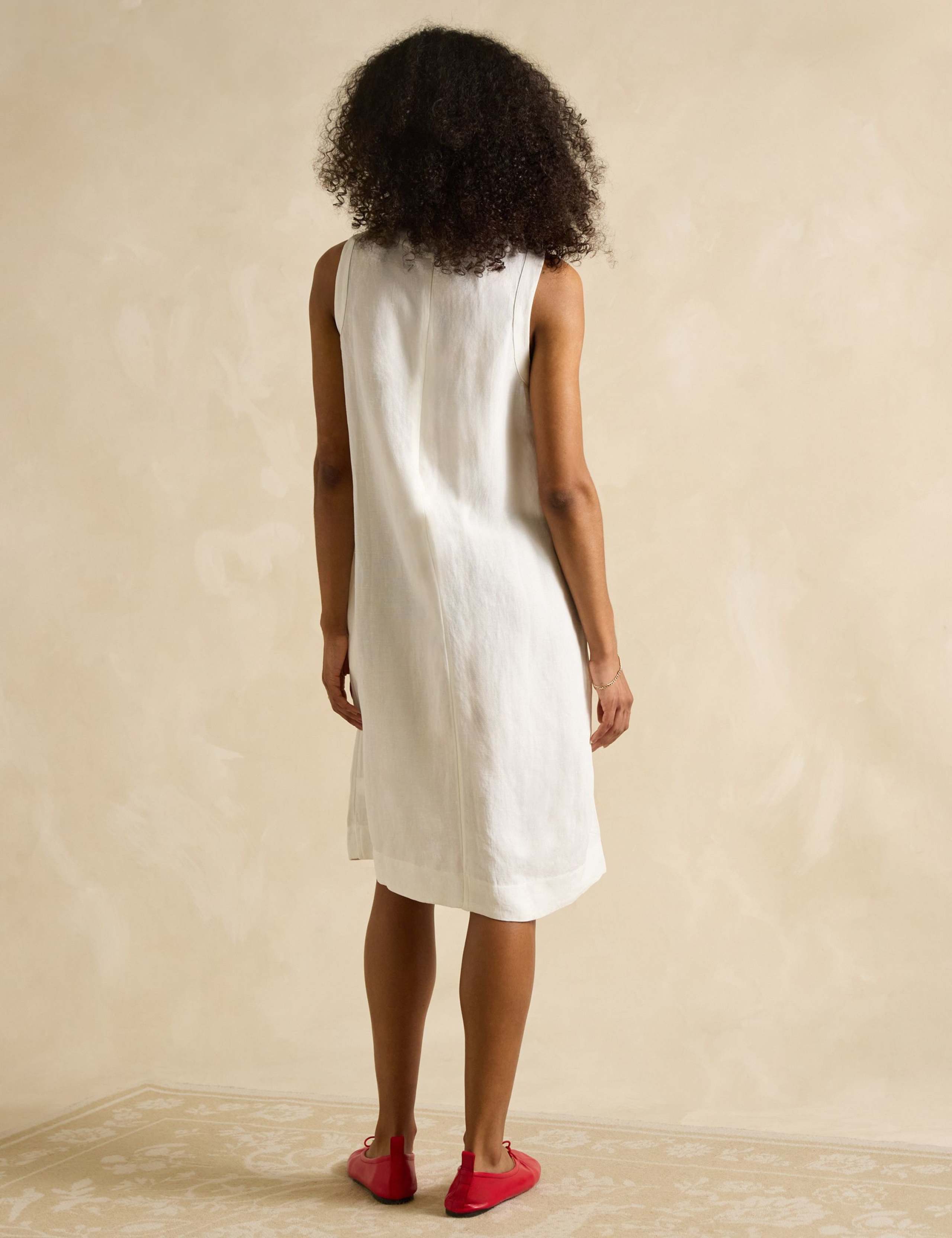 Linen Blend Round Neck Knee Length Shift Dress 4 of 6