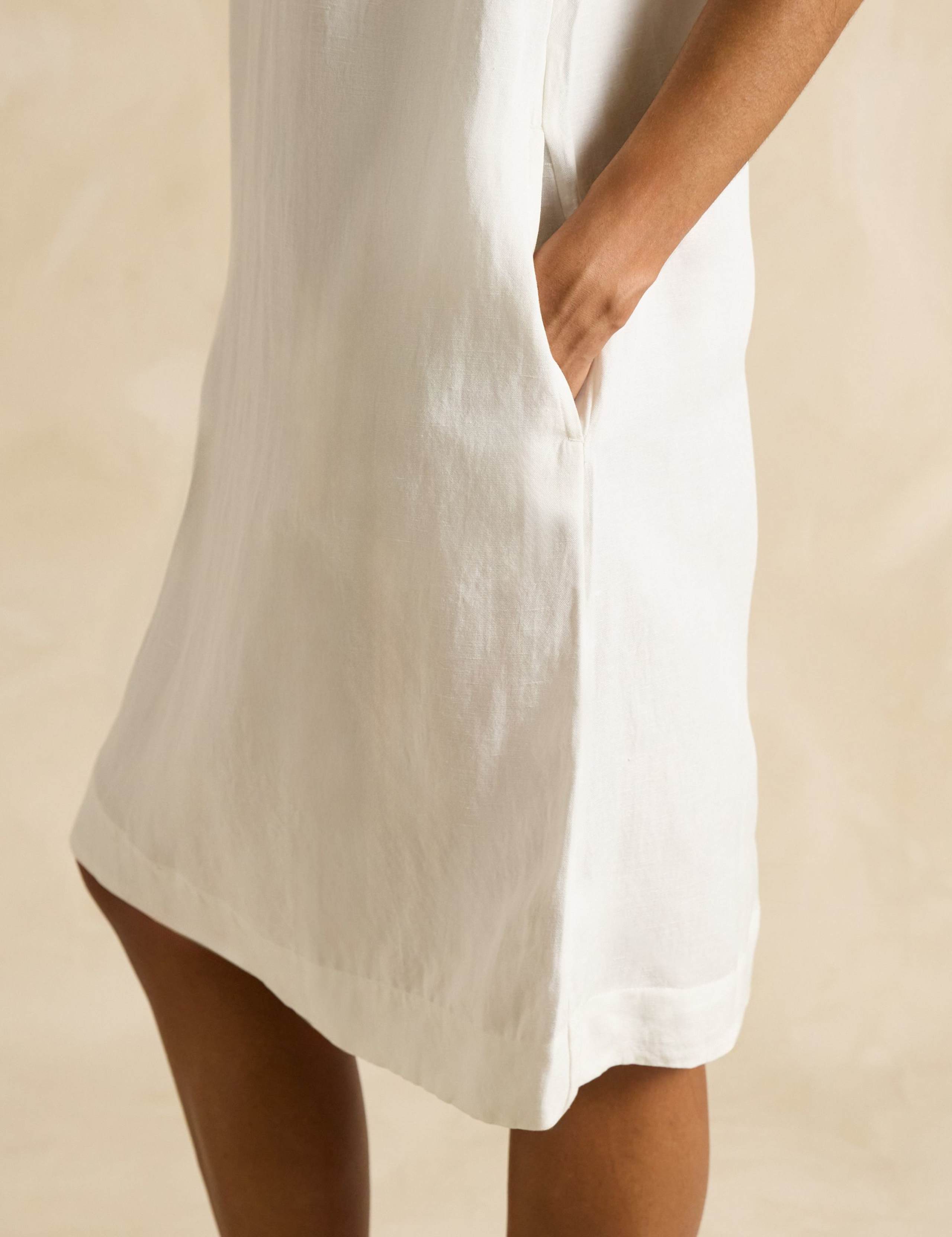 Linen Blend Round Neck Knee Length Shift Dress 6 of 6