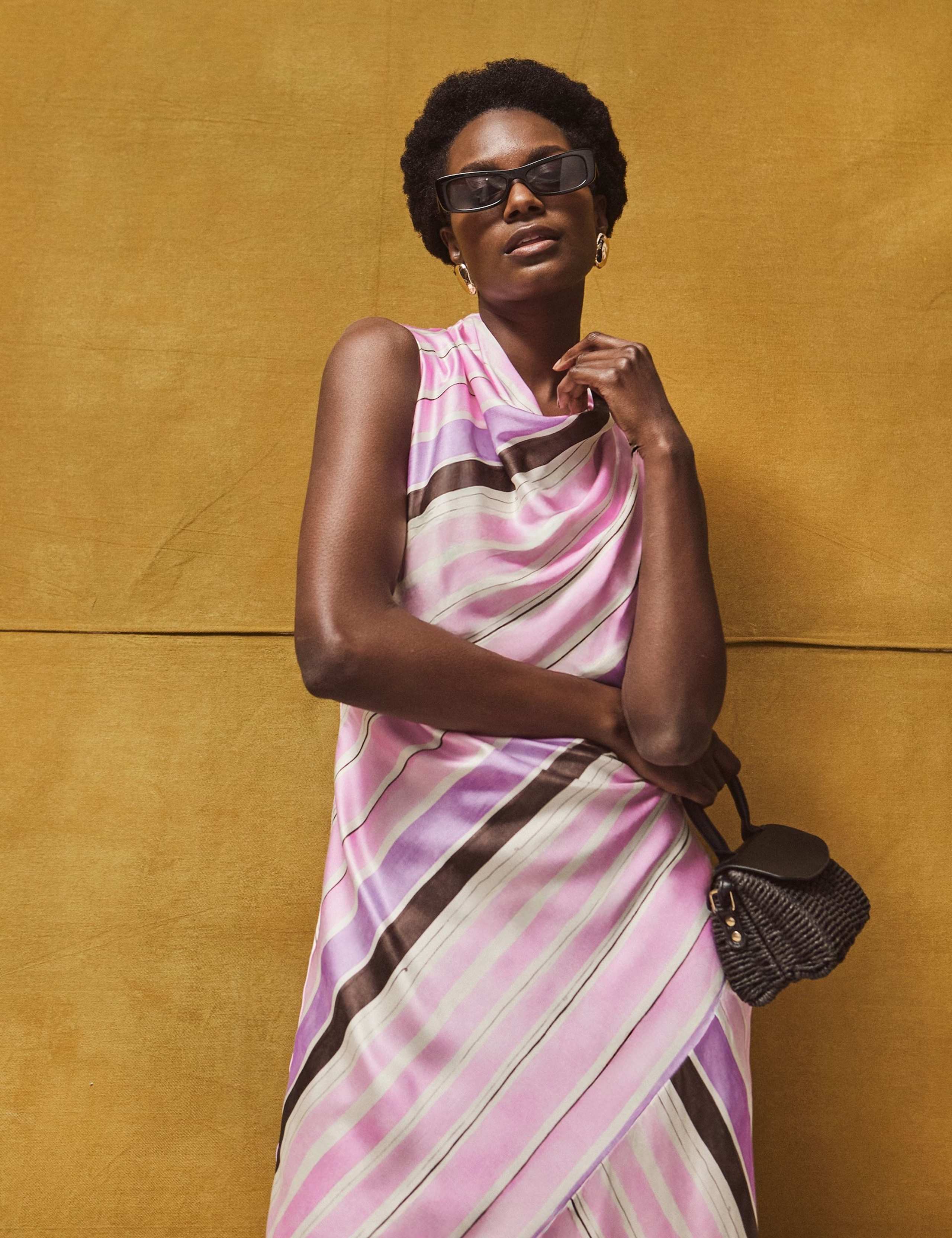 Satin Striped Cowl Neck Maxi Dress 2 of 5