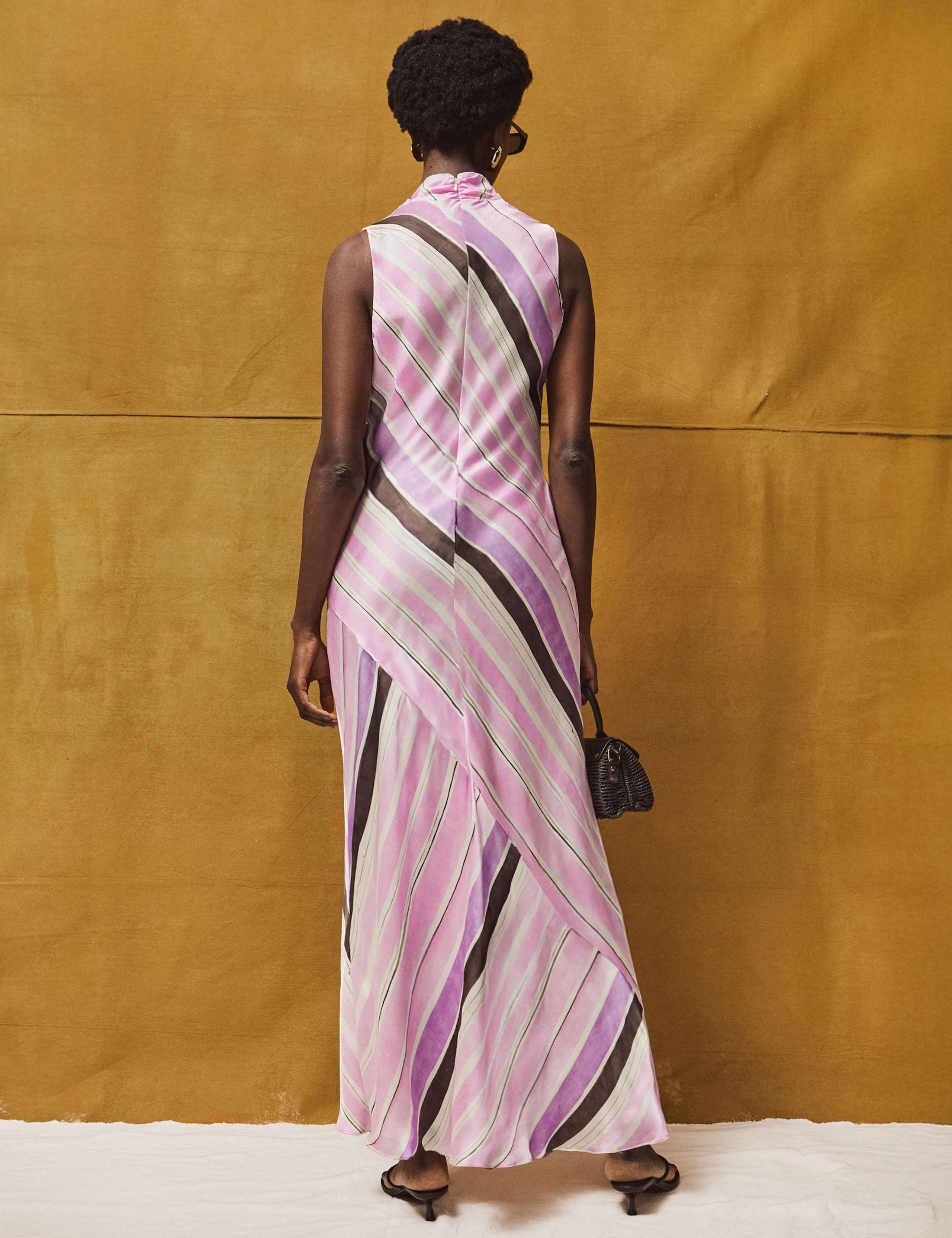 Satin Striped Cowl Neck Maxi Dress 3 of 5