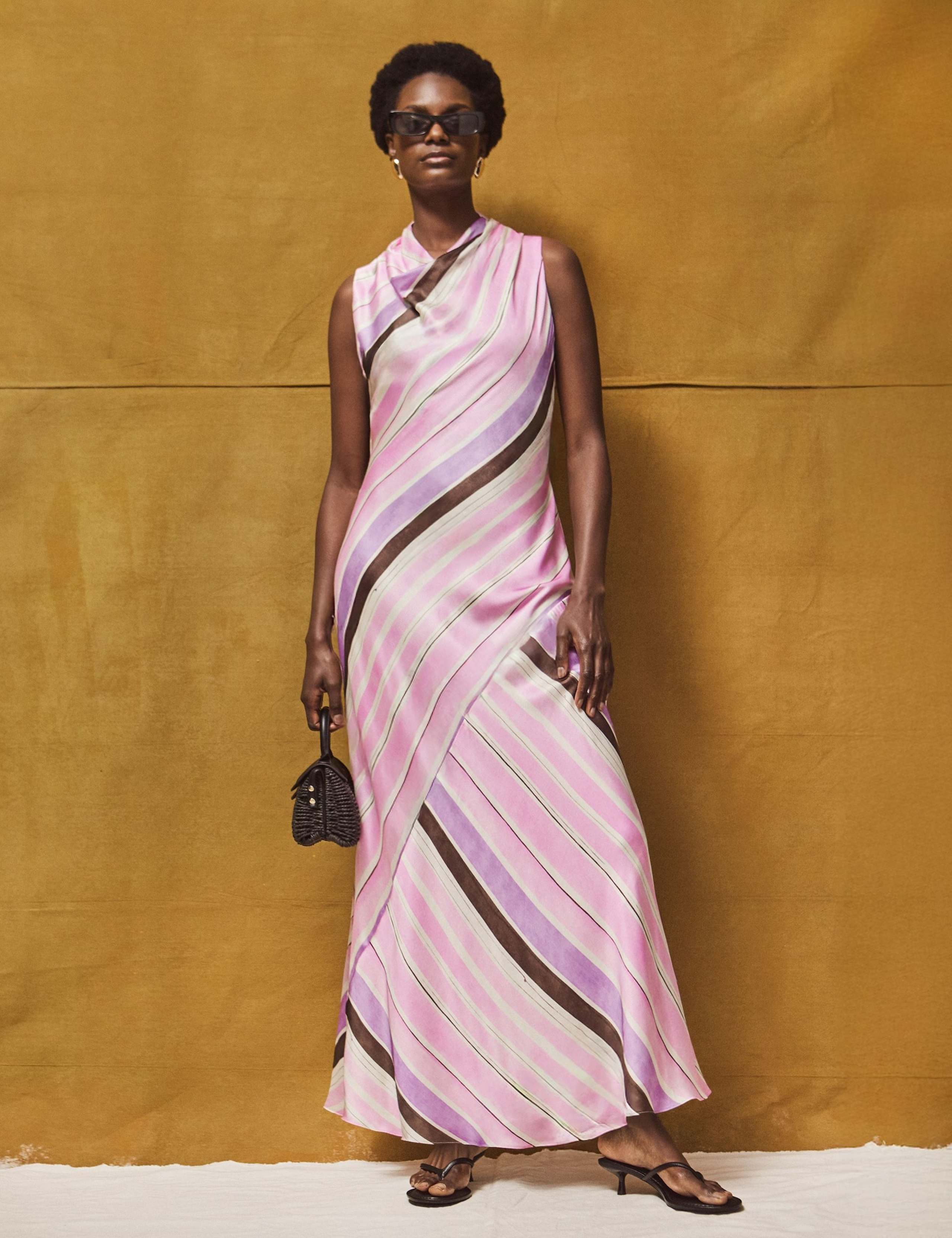 Satin Striped Cowl Neck Maxi Dress 4 of 5