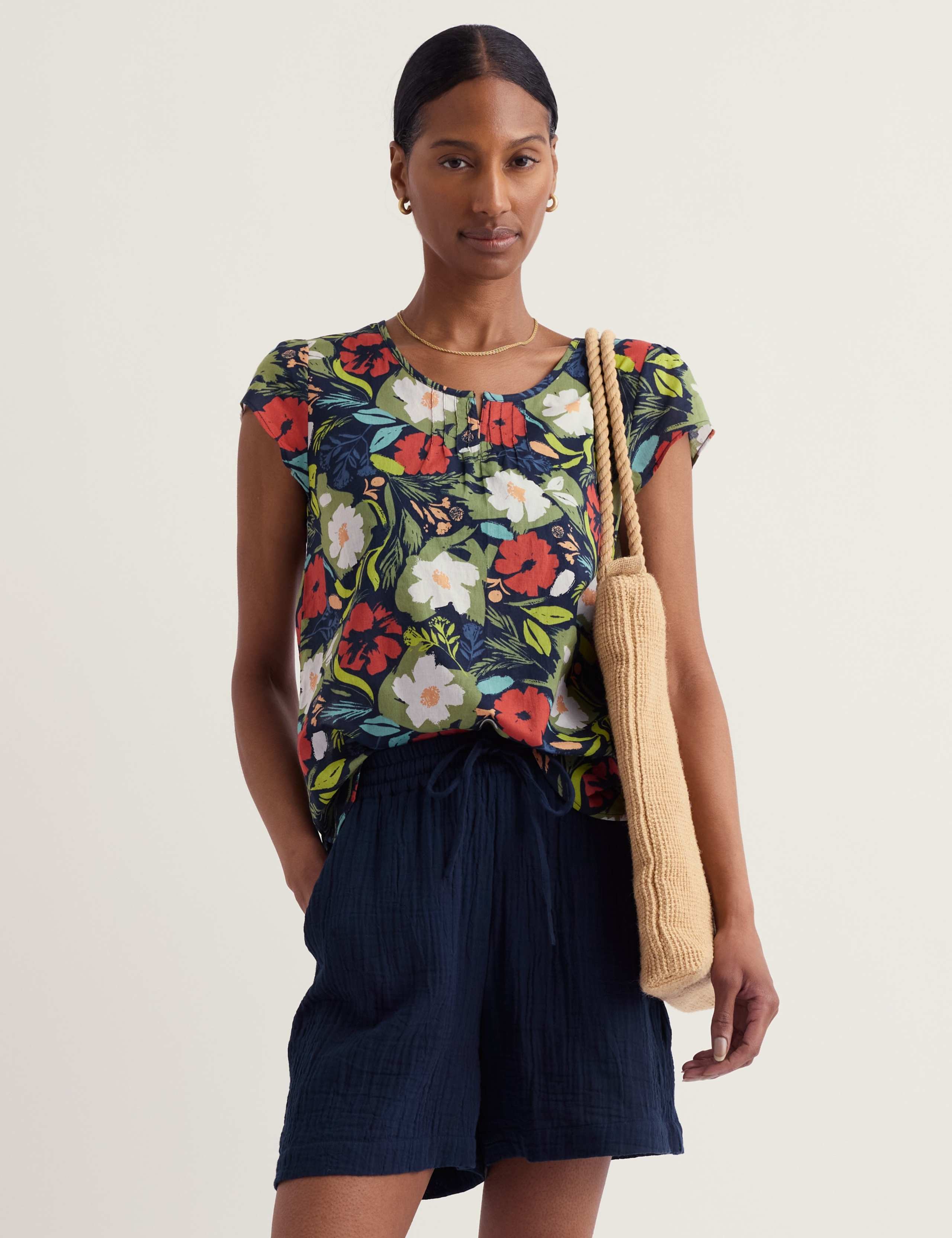 Pure Cotton Voile Floral Notch Neck Top 1 of 5