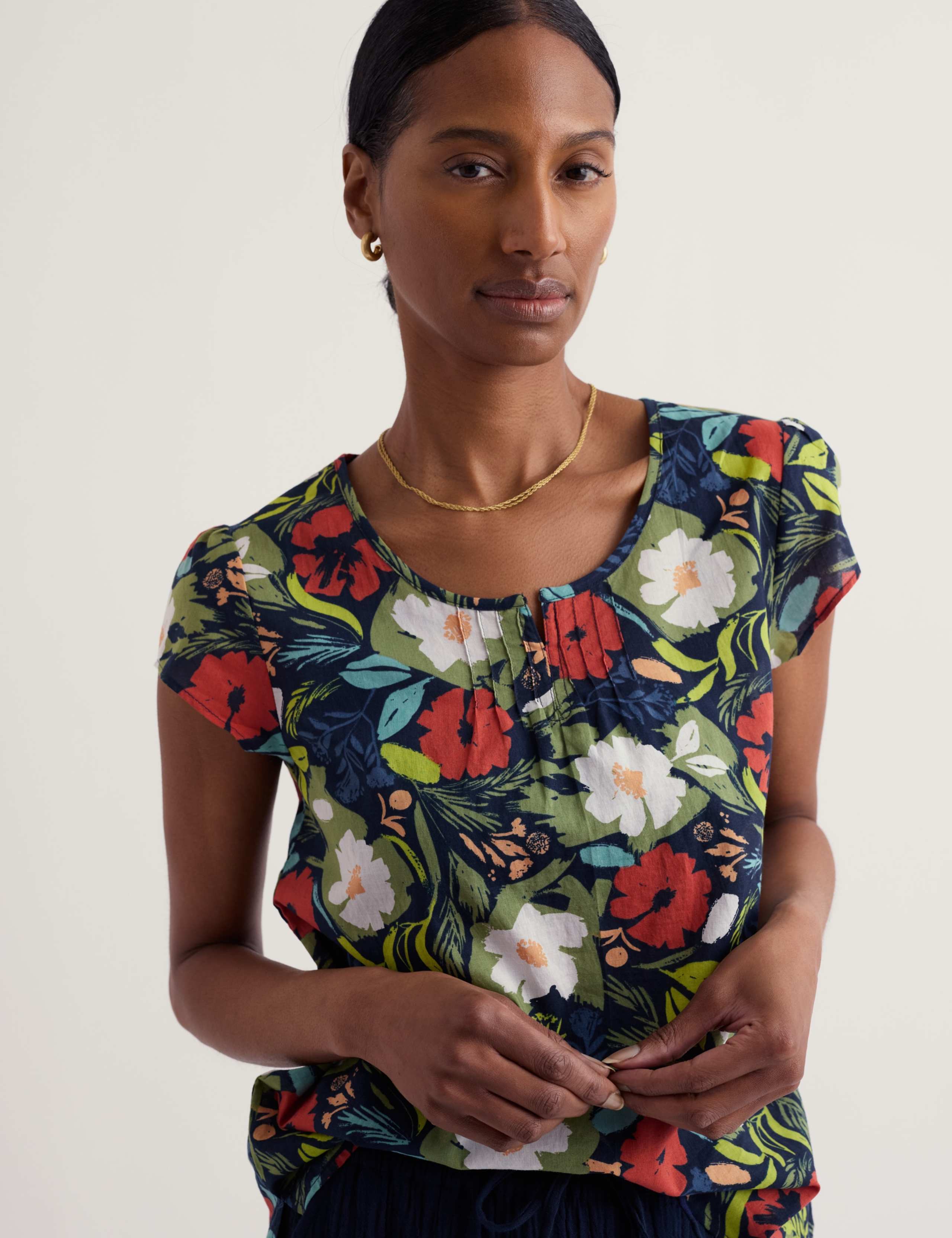 Pure Cotton Voile Floral Notch Neck Top 3 of 5