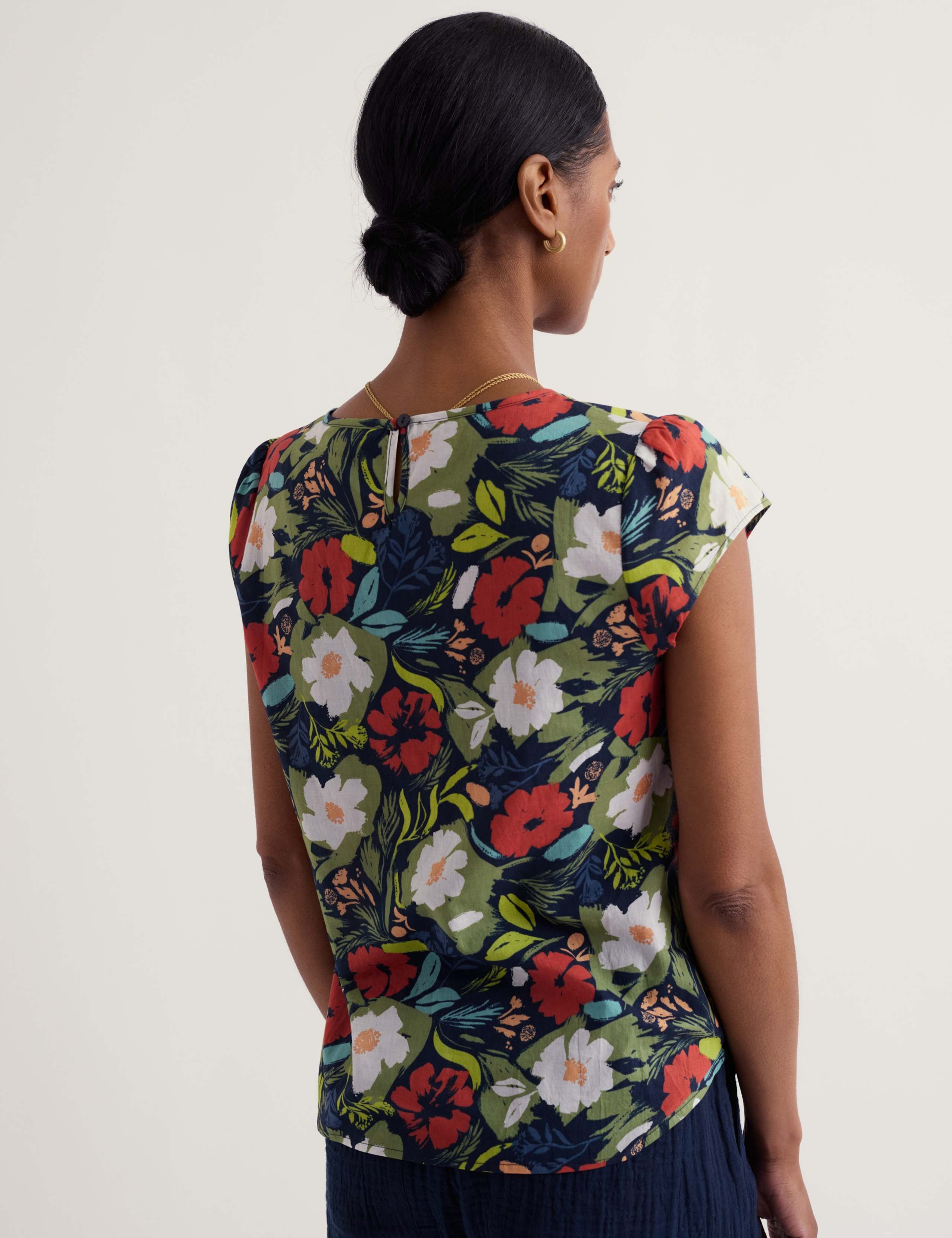Pure Cotton Voile Floral Notch Neck Top 4 of 5