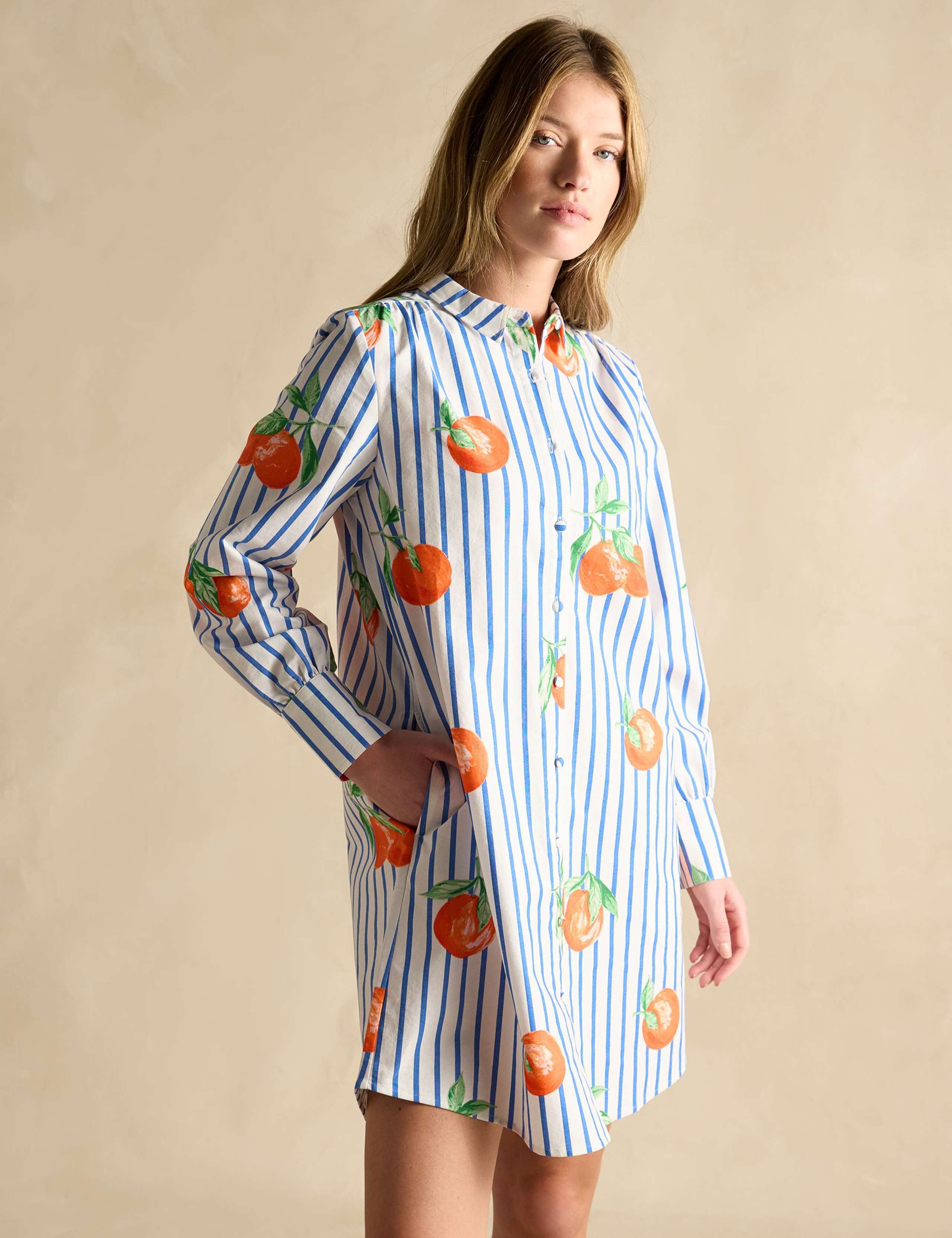 Pure Cotton Orange Print Mini Shirt Dress 4 of 6