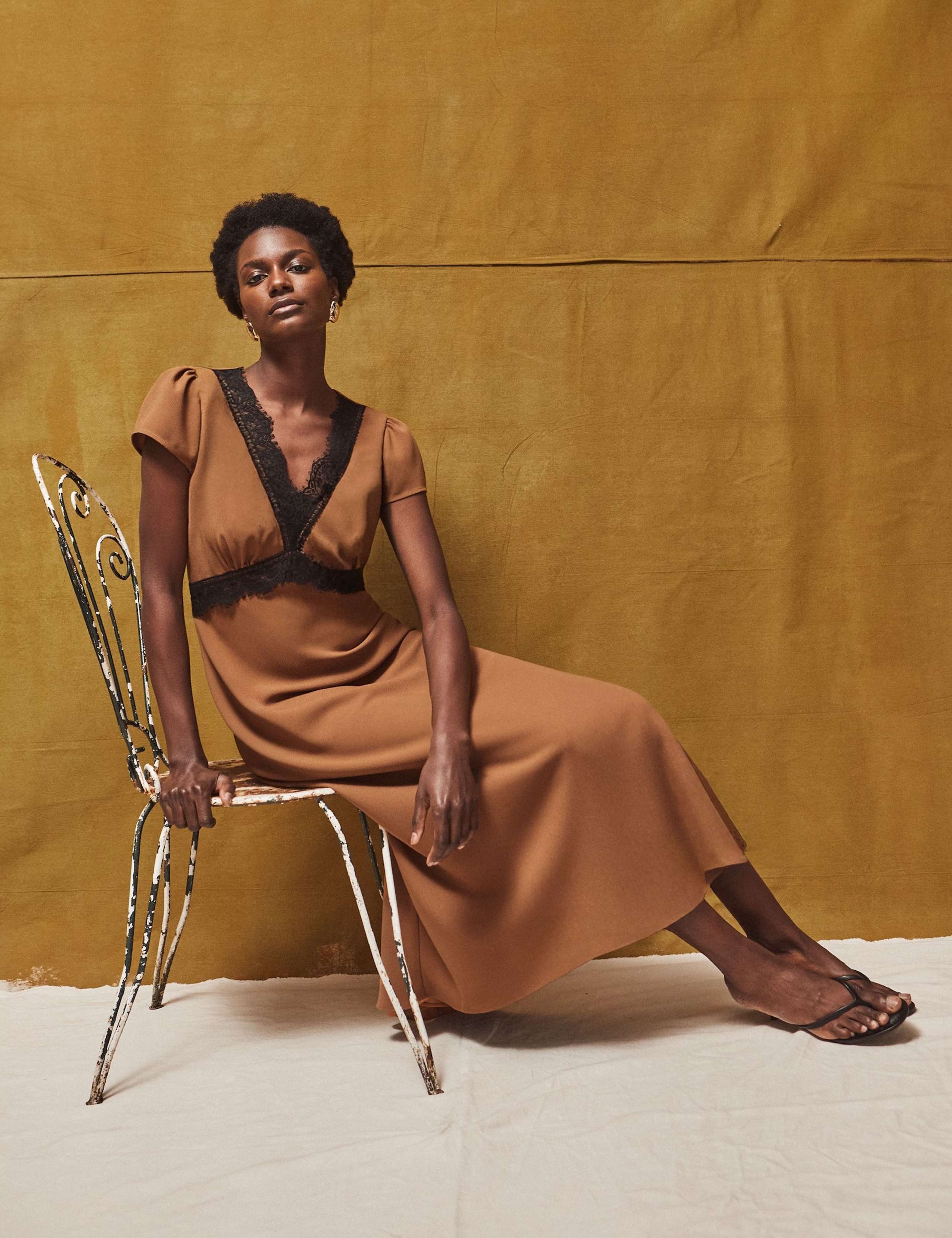Lace Trim V-Neck Midi Slip Dress 1 of 6