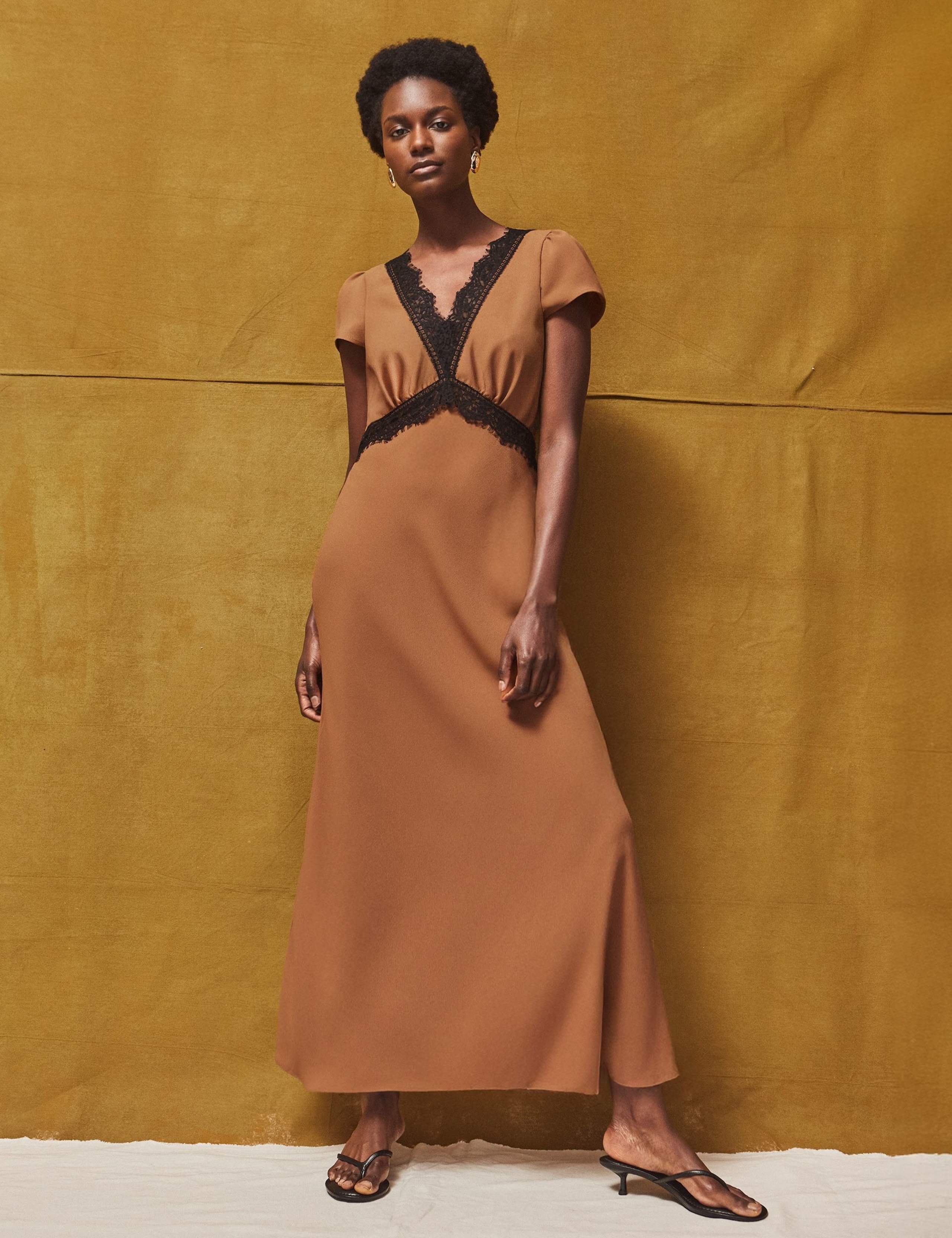 Lace Trim V-Neck Midi Slip Dress 4 of 6