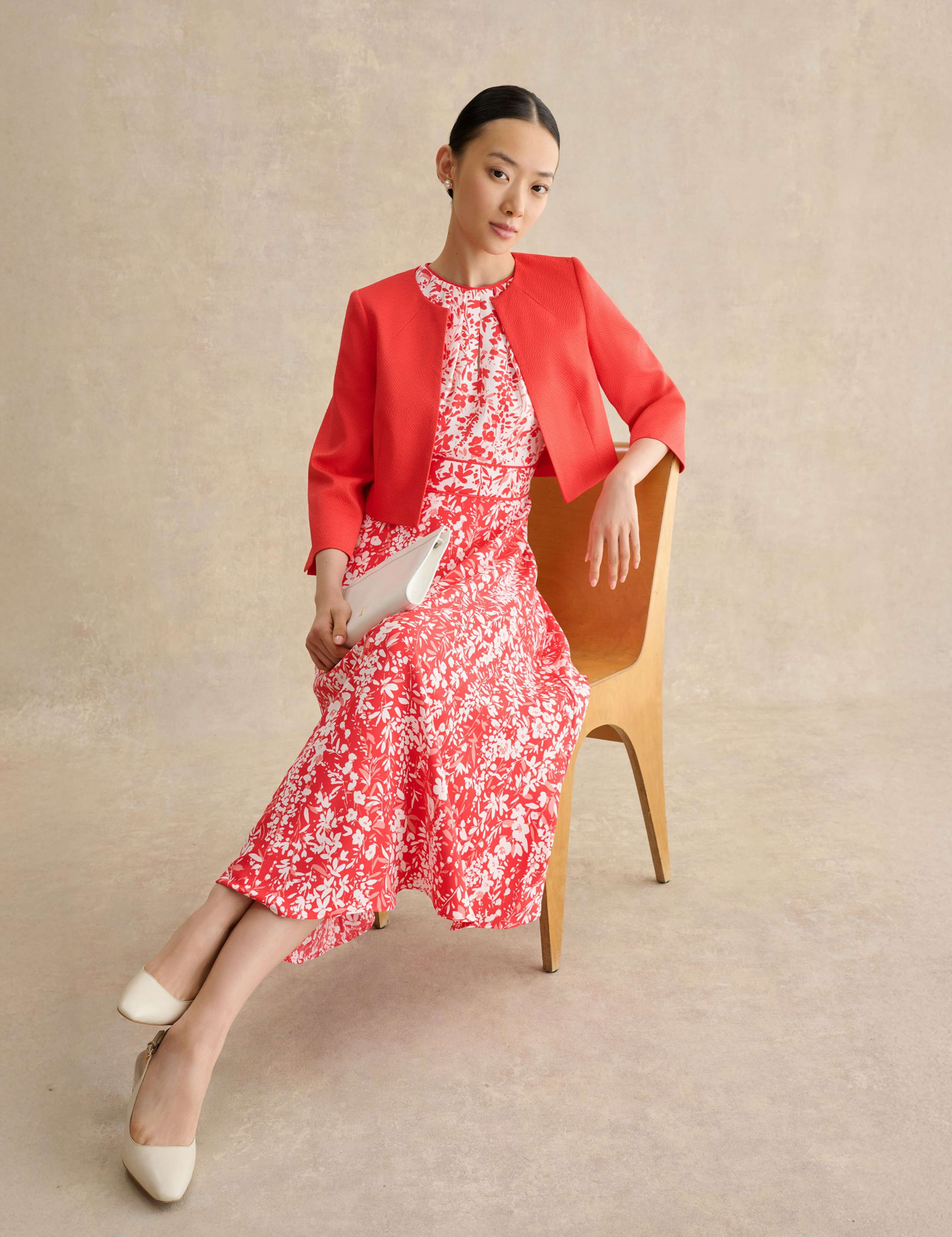 Floral Tie Waist Midi Waisted Dress 4 of 5