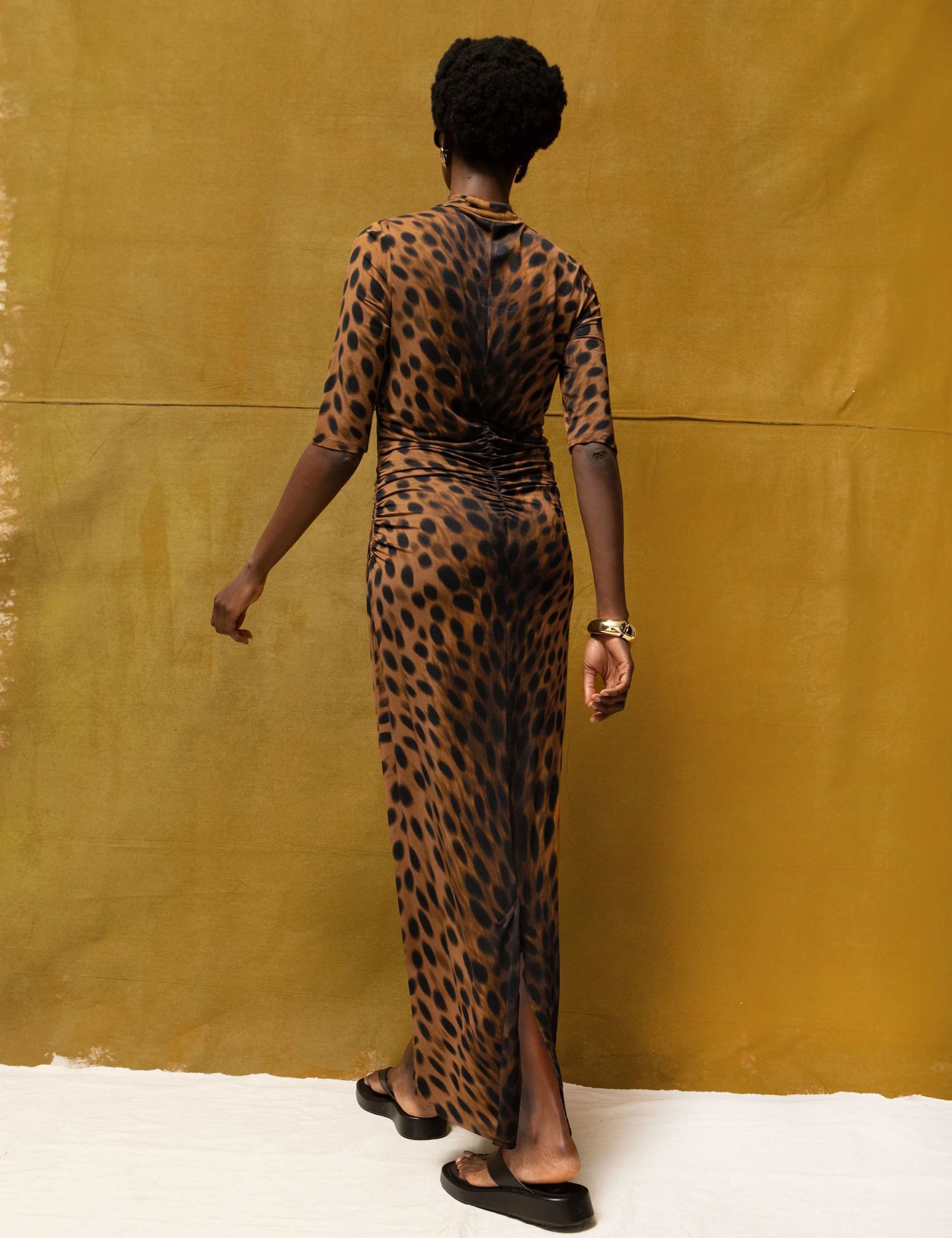 Leopard Print Mock Neck Ruched Maxi Dress 5 of 5