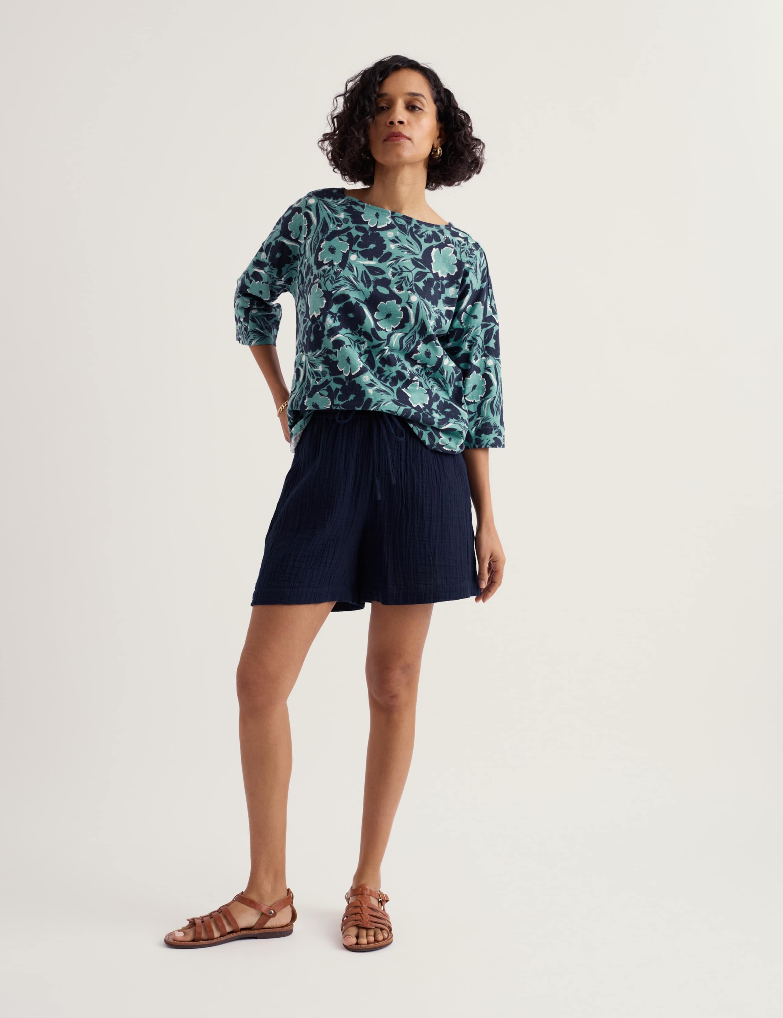 Pure Cotton Floral Boat Neck Top 3 of 5