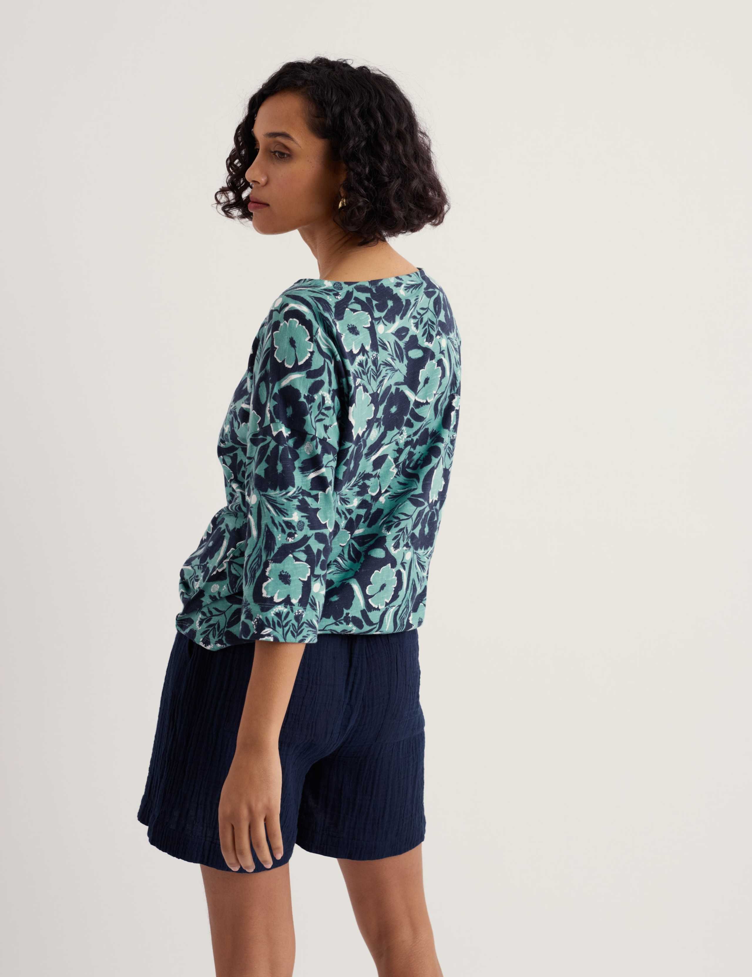 Pure Cotton Floral Boat Neck Top 4 of 5