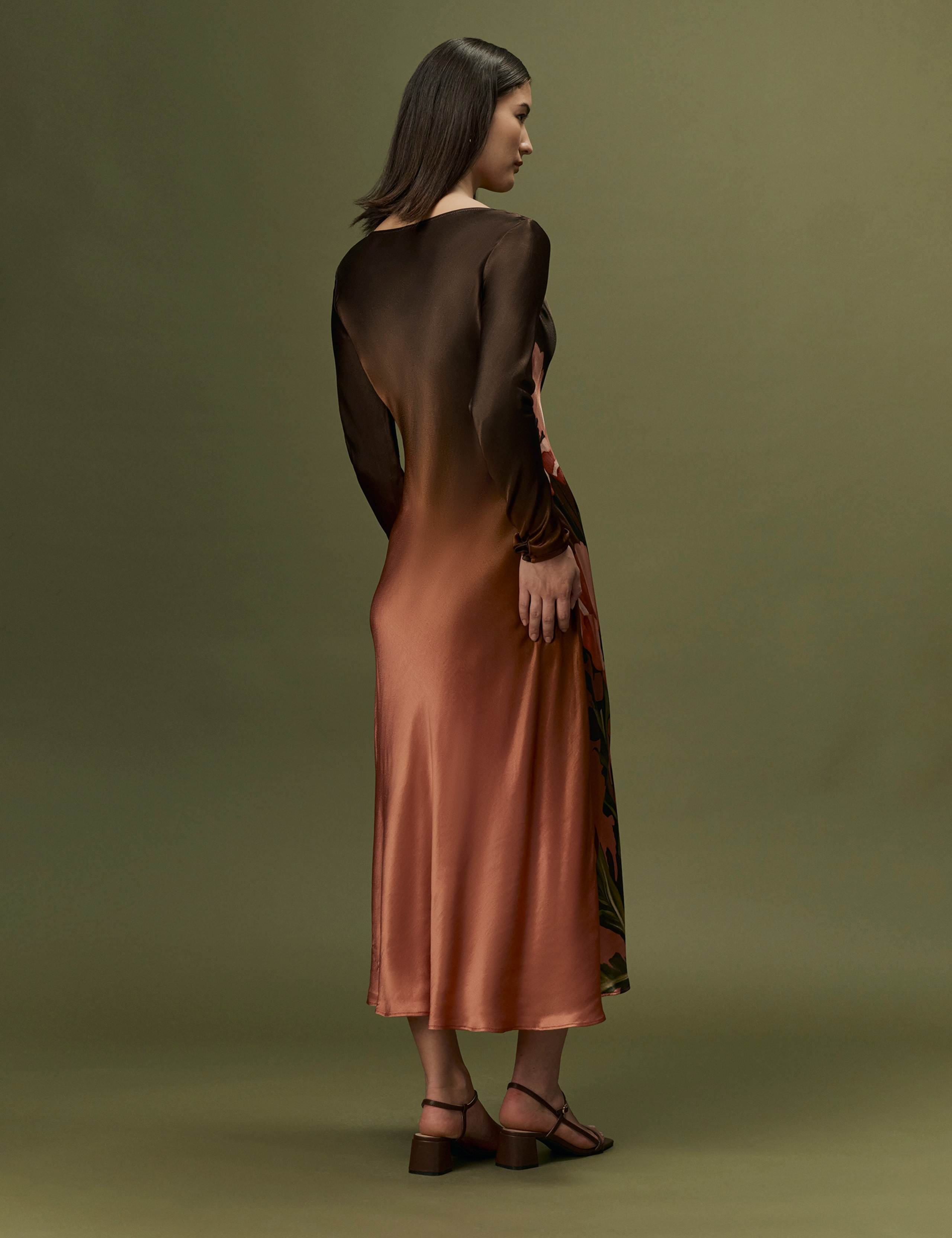 Satin Floral Cowl Neck Midi Waisted Dress 8 of 10