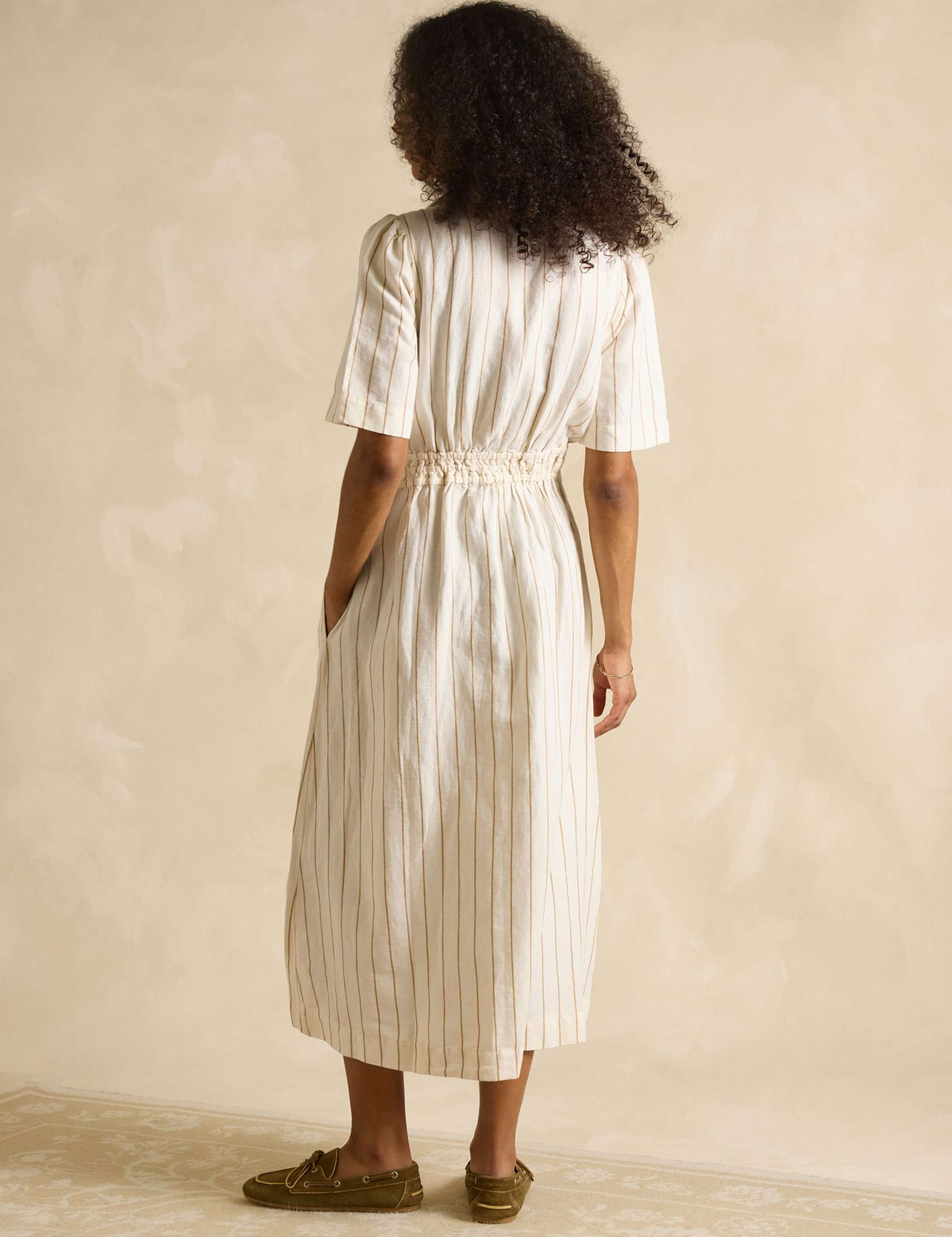 Linen Rich Striped V-Neck Twist Front Midaxi Shirt Dress 4 of 6