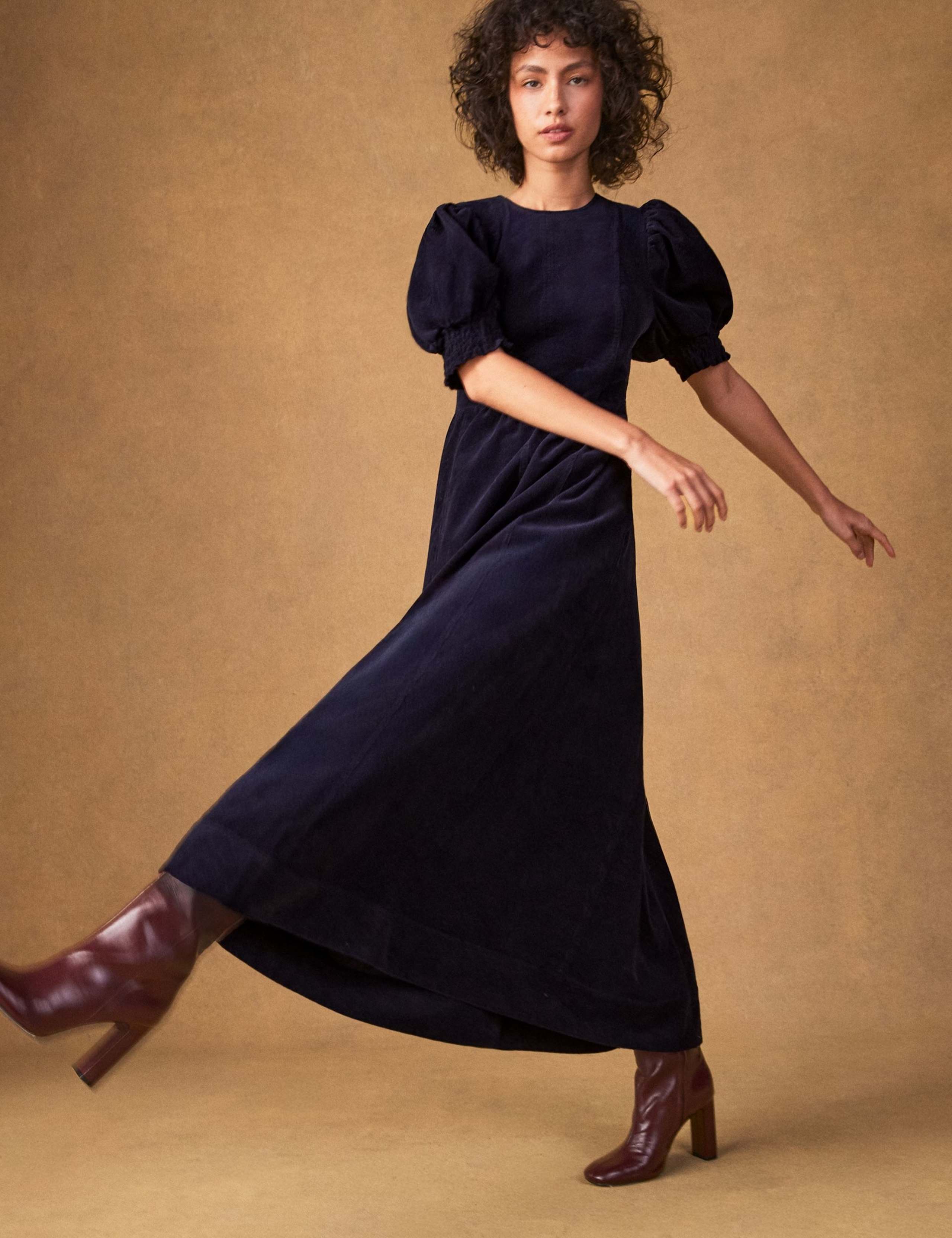 Pure Cotton Cord Puff Sleeve Midaxi Dress 2 of 6