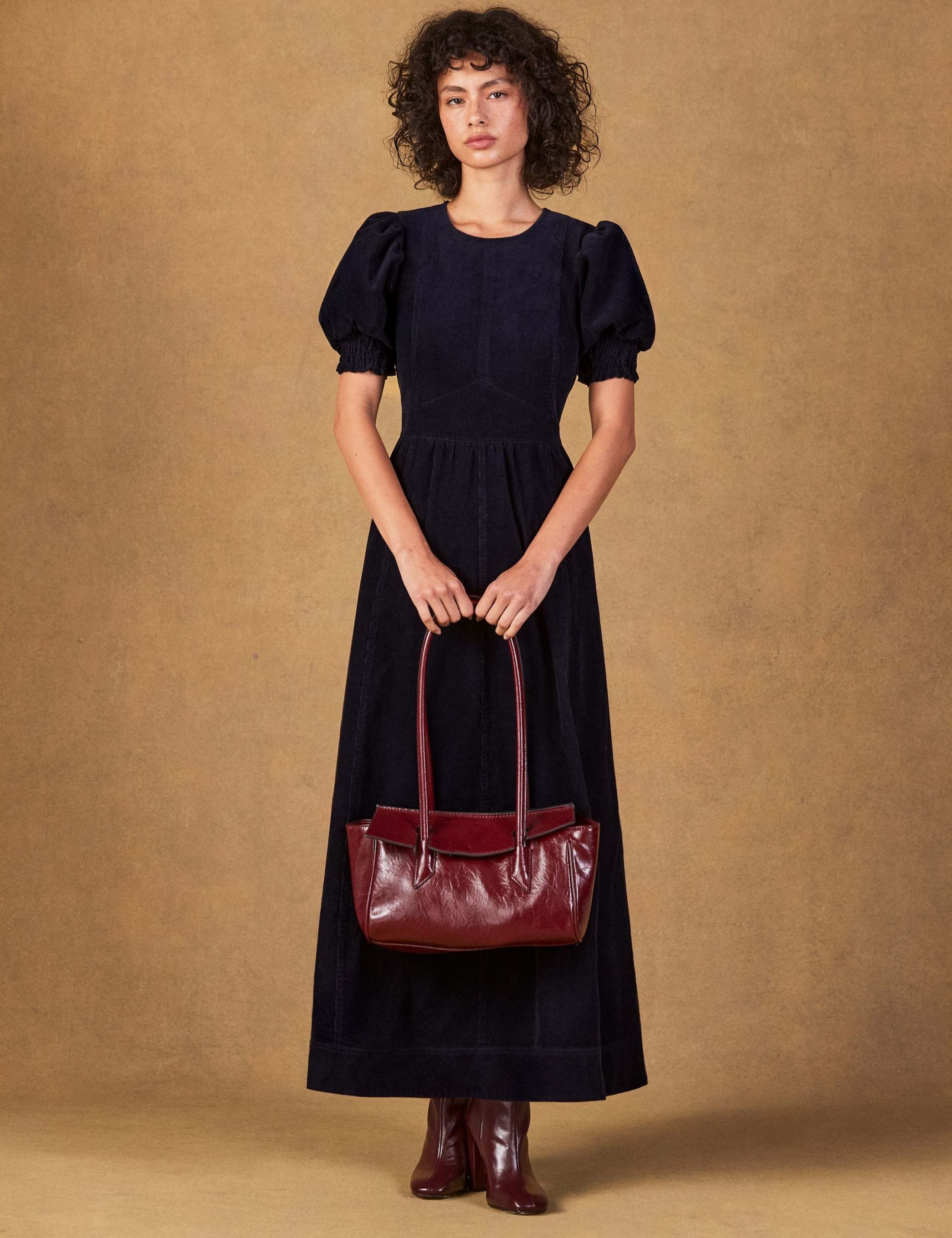 Pure Cotton Cord Puff Sleeve Midaxi Dress 3 of 6