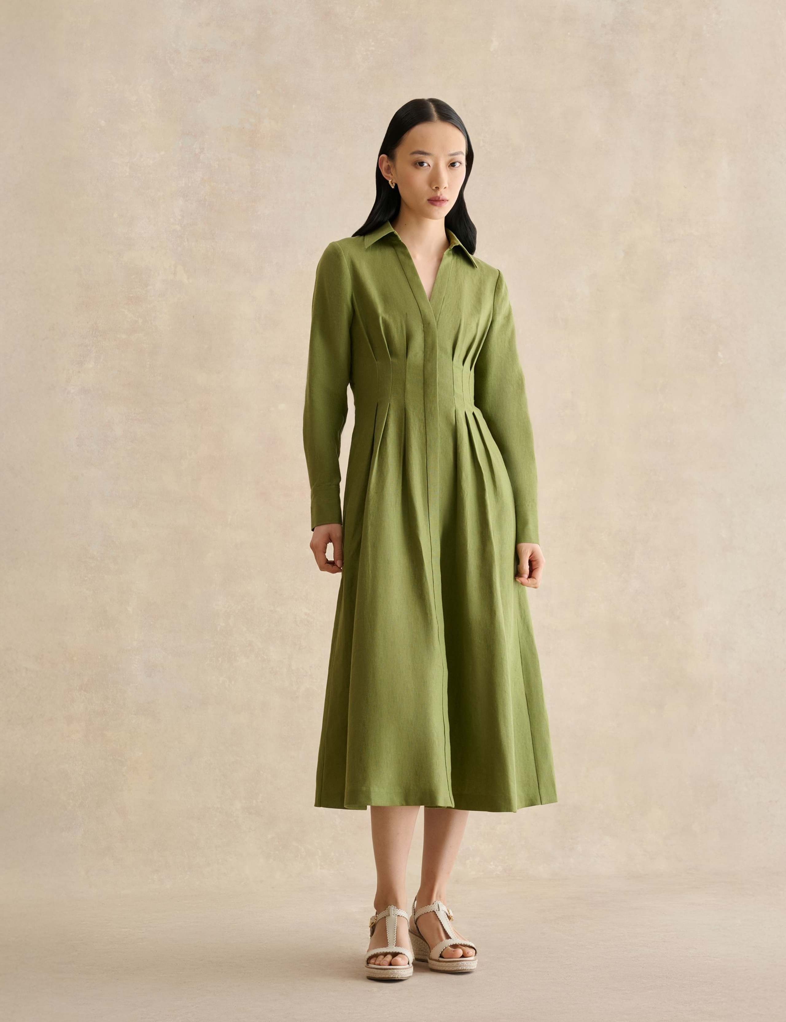 Pure Linen Midi Waisted Dress 1 of 5