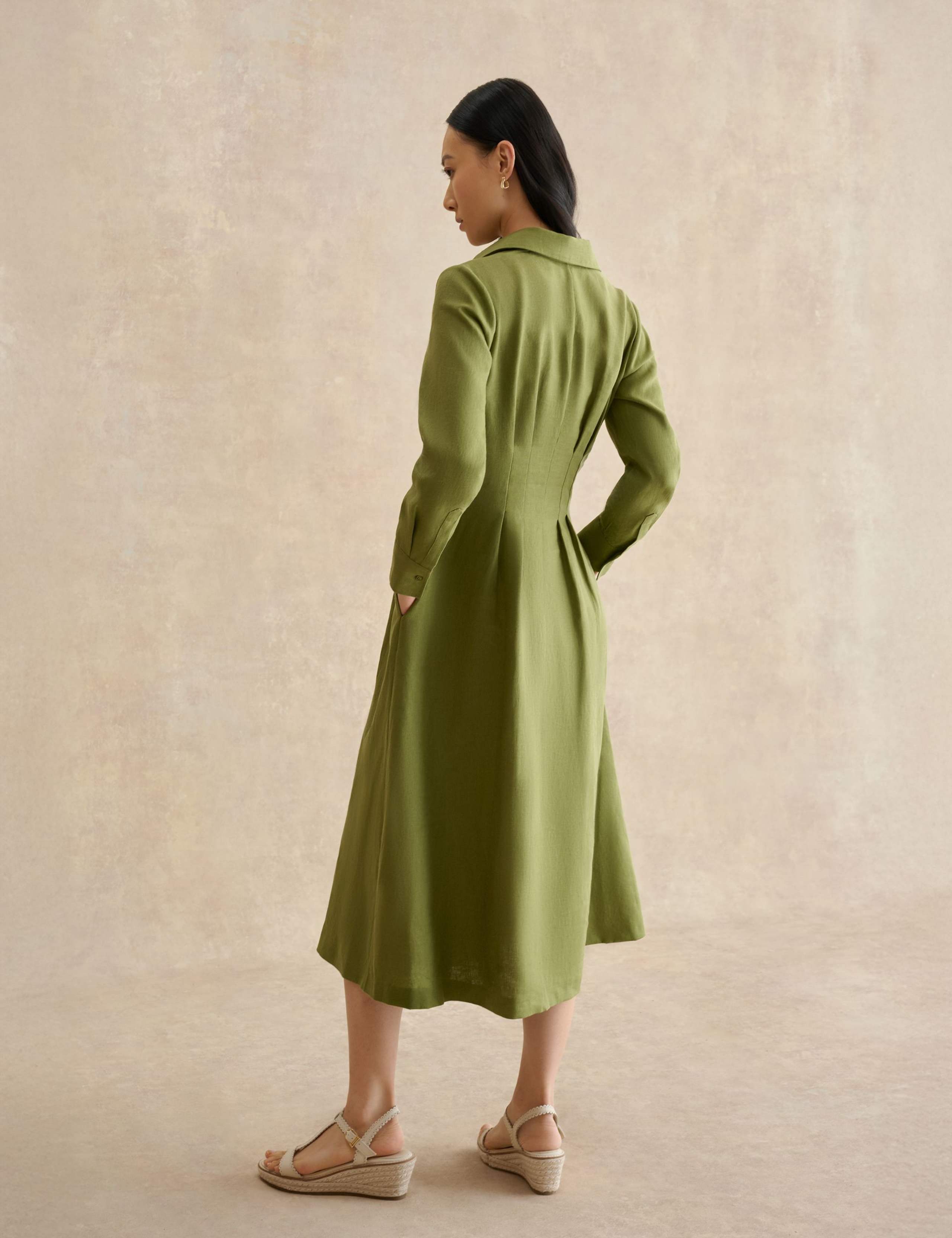 Pure Linen Midi Waisted Dress 4 of 5