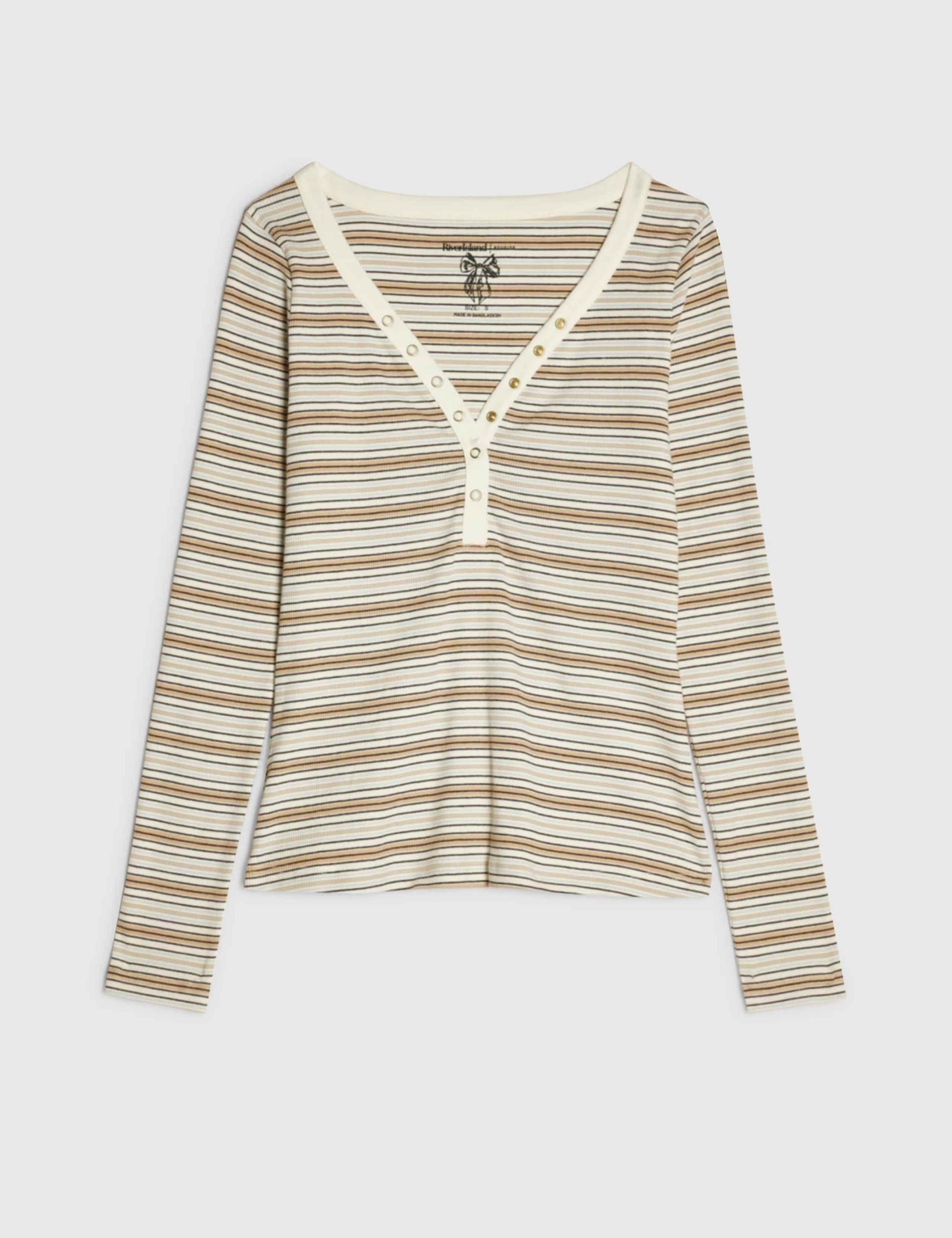 Pure Cotton Striped V-Neck Henley Top 3 of 6