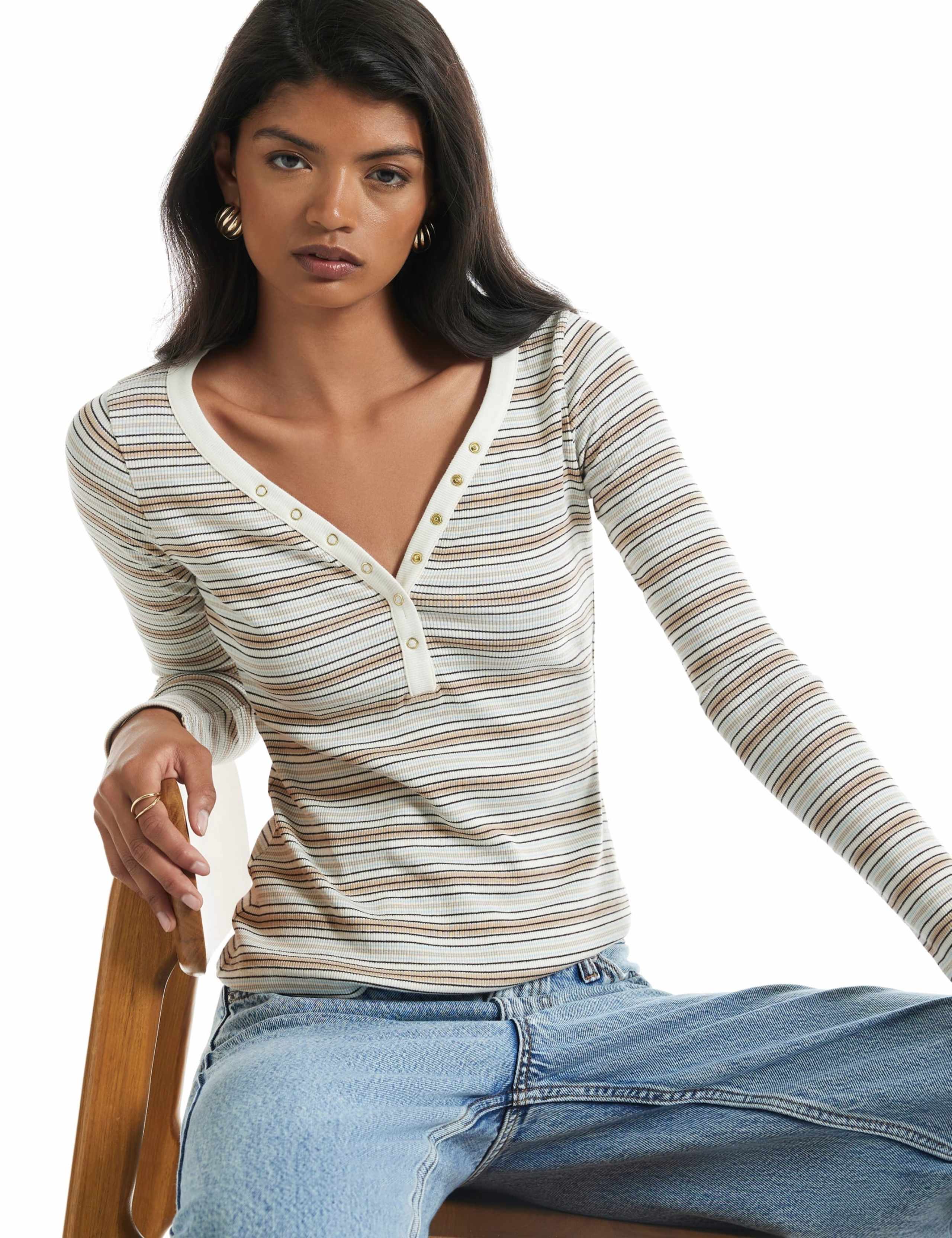Pure Cotton Striped V-Neck Henley Top 4 of 6