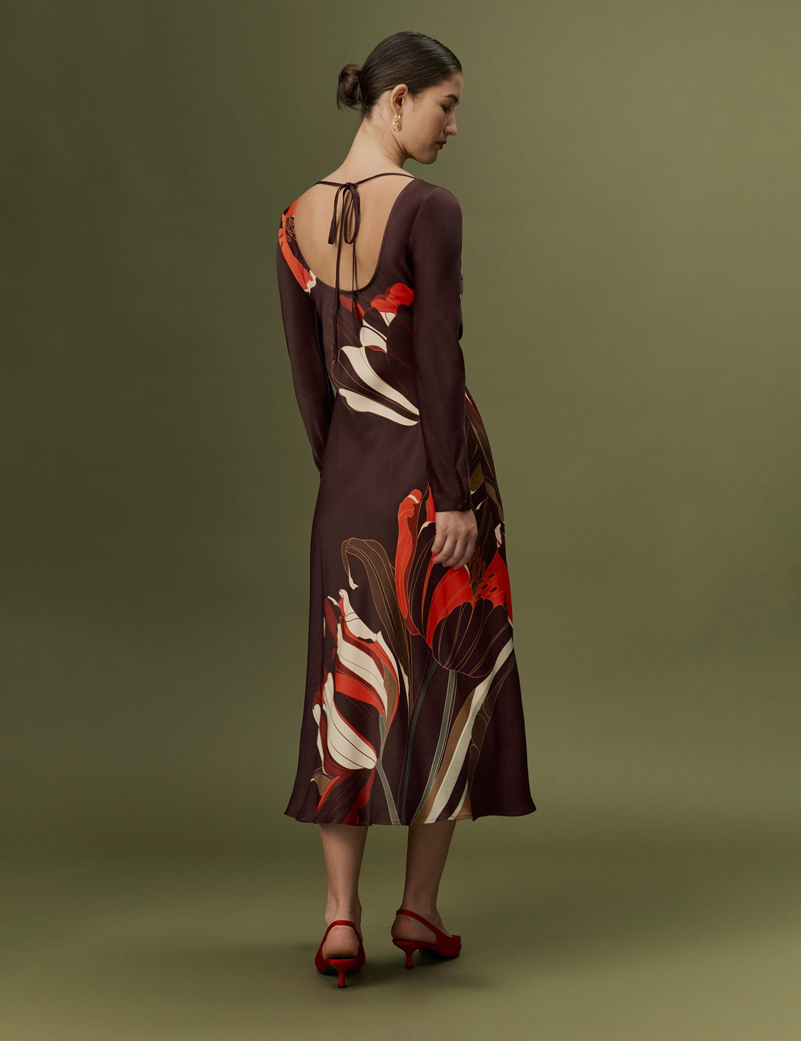 Satin Crepe Floral Midi Slip Dress 2 of 11