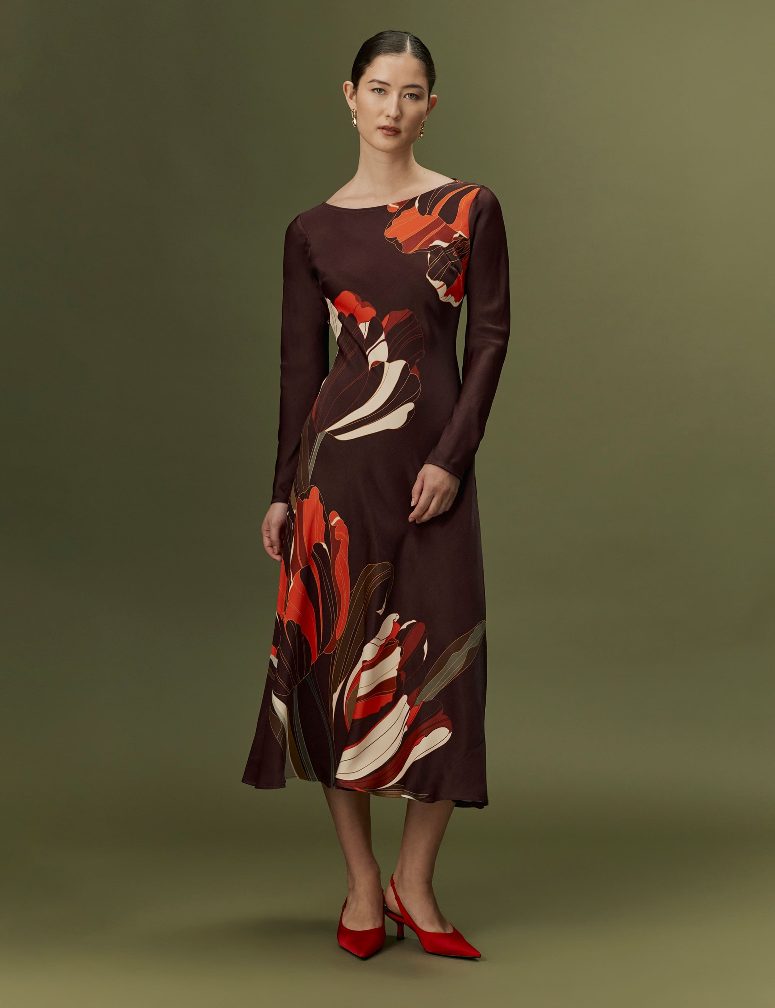Satin Crepe Floral Midi Slip Dress 11 of 11