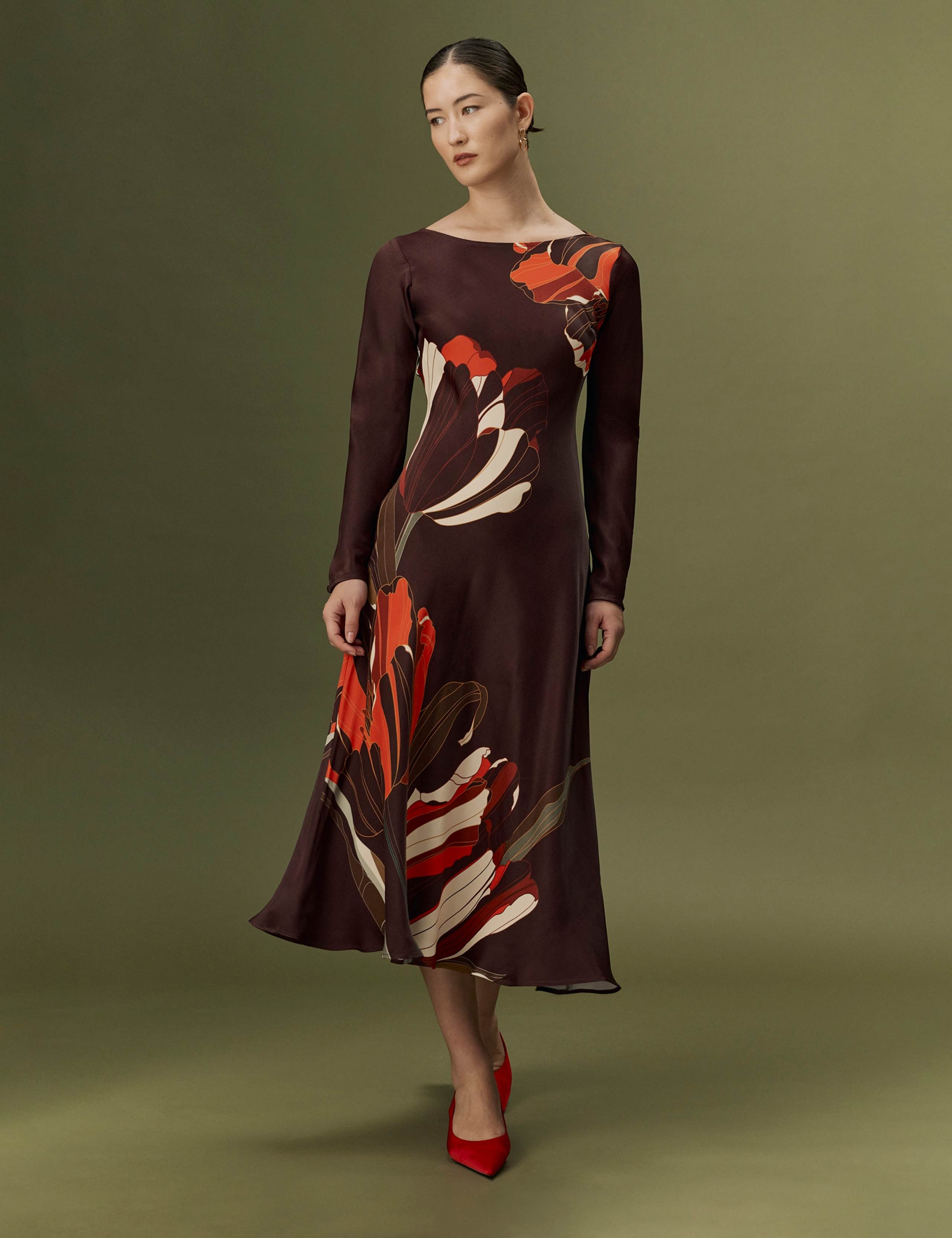 Satin Crepe Floral Midi Slip Dress 4 of 11