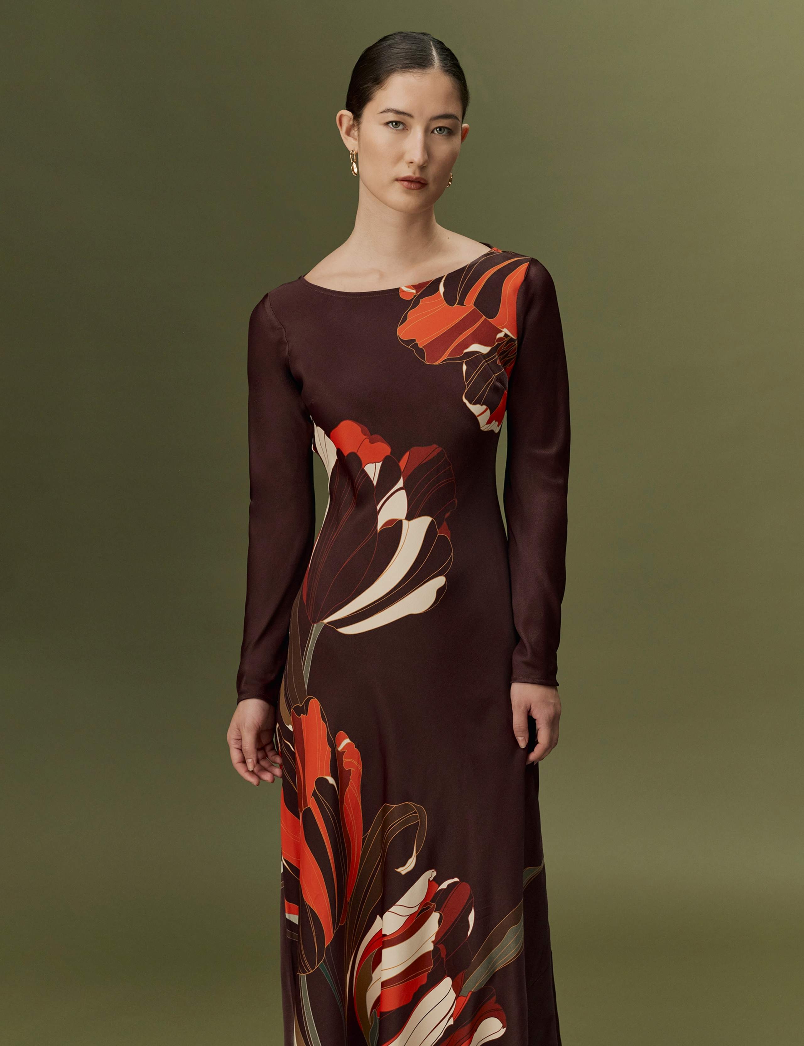 Satin Crepe Floral Midi Slip Dress 5 of 11