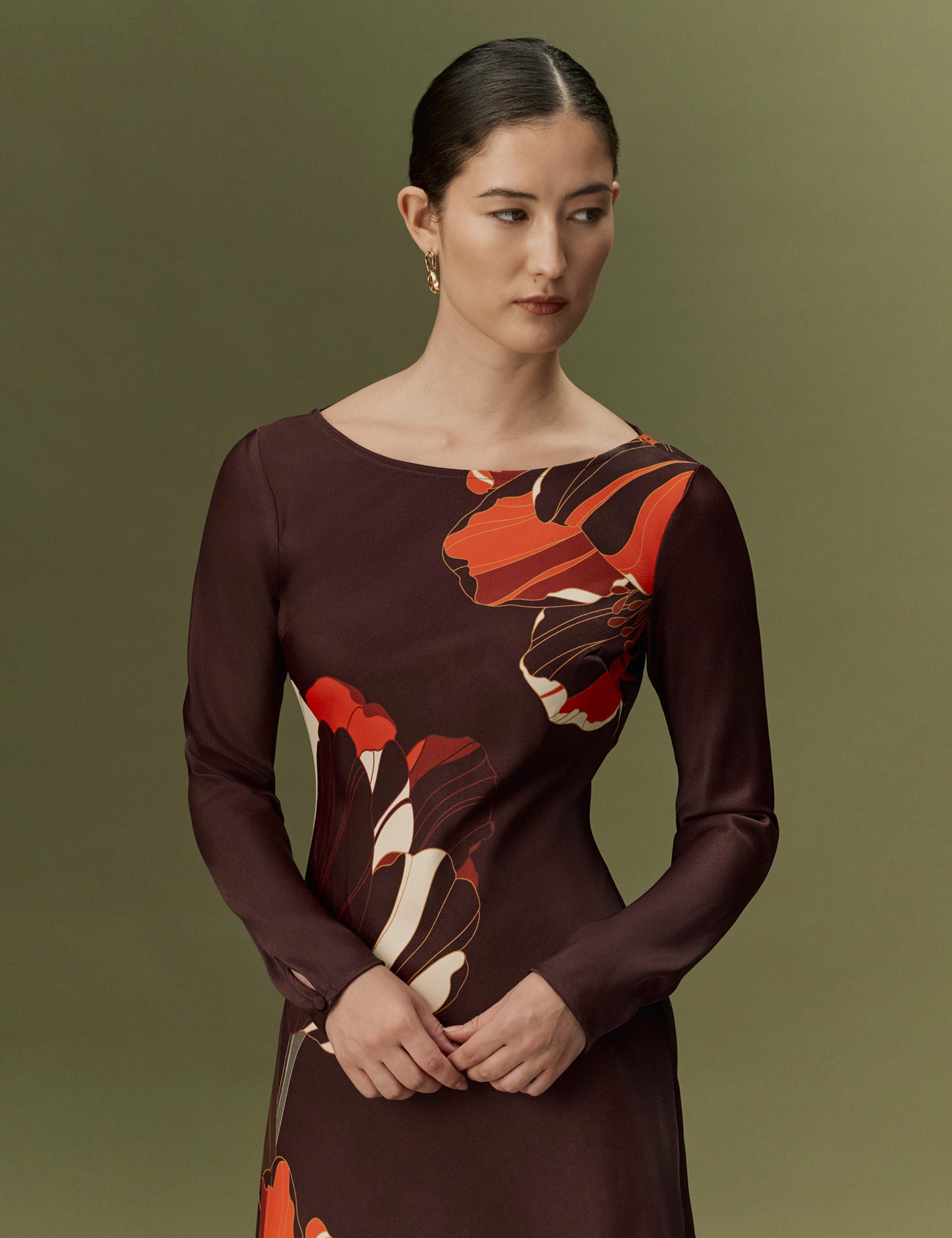 Satin Crepe Floral Midi Slip Dress 7 of 11
