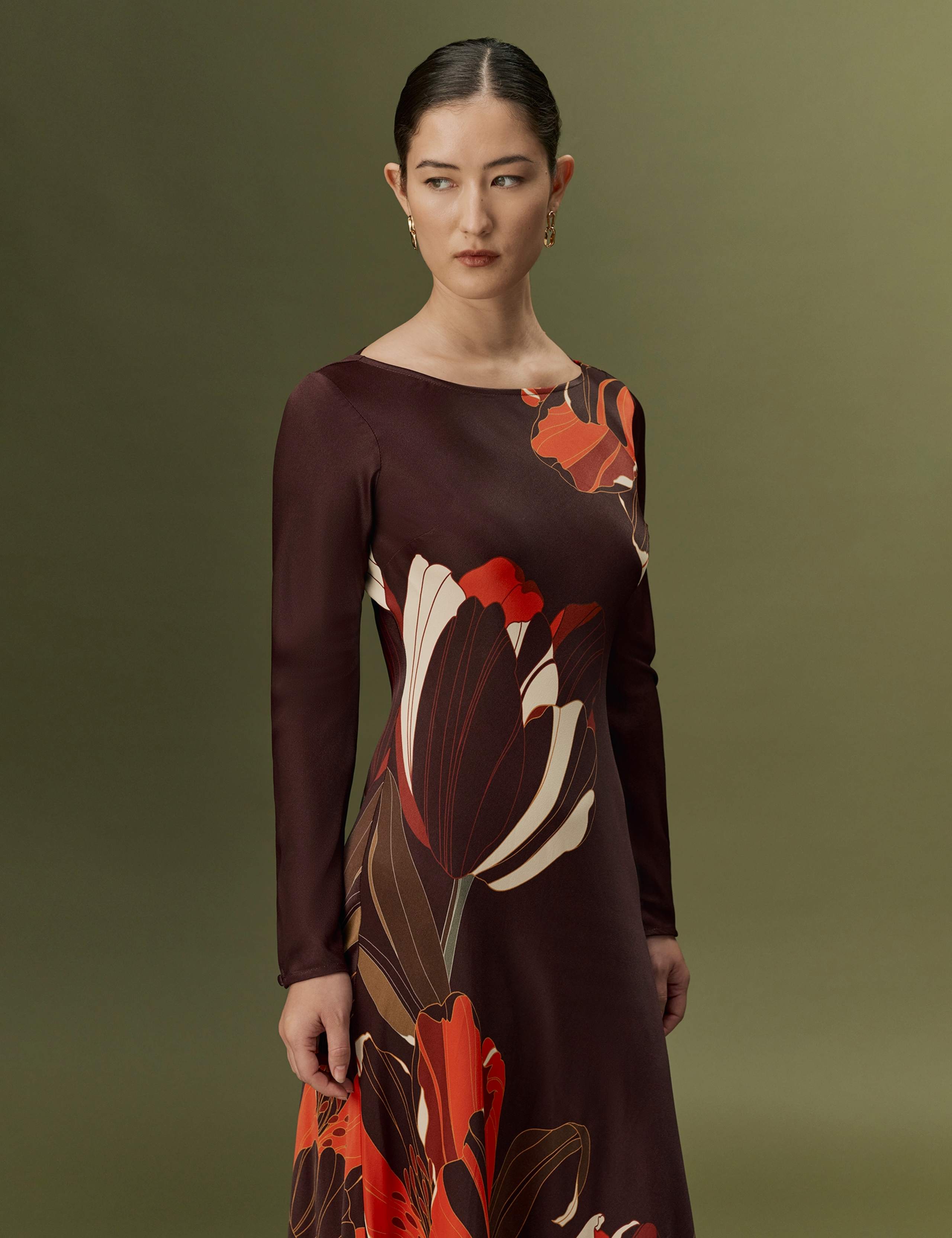 Satin Crepe Floral Midi Slip Dress 8 of 11