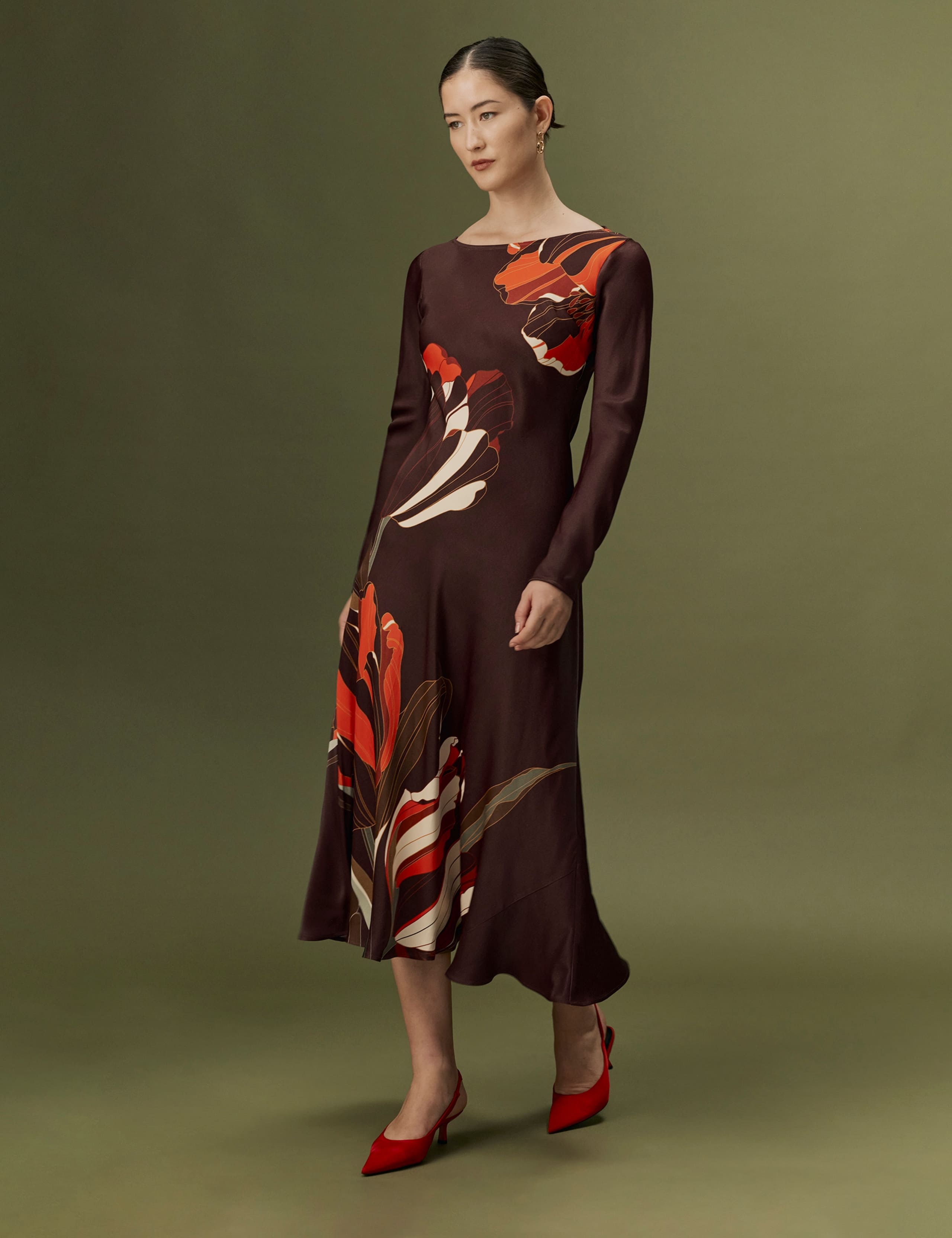 Satin Crepe Floral Midi Slip Dress 9 of 11