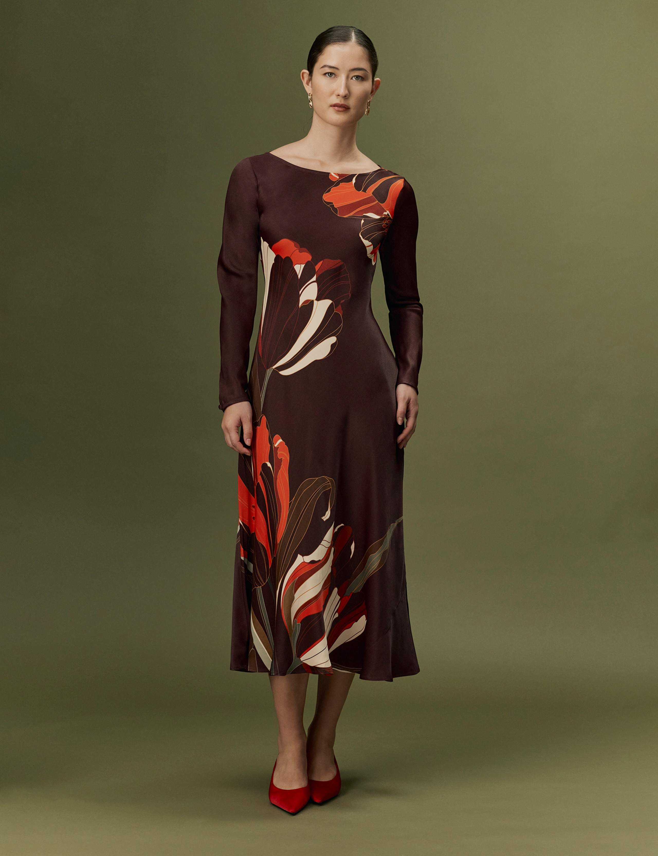 Satin Crepe Floral Midi Slip Dress 10 of 11