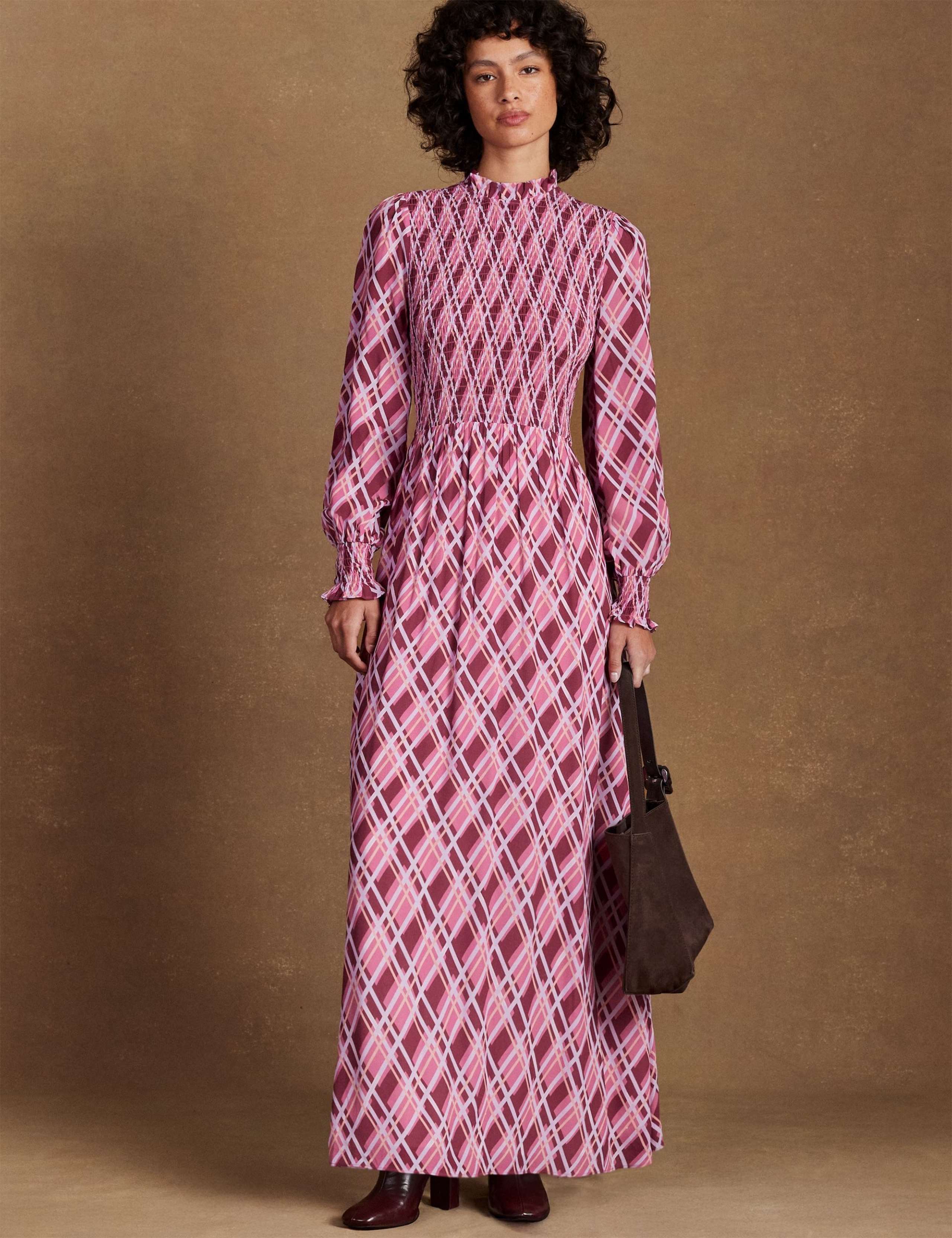 Checked High Neck Shirred Maxi Dress 2 of 6