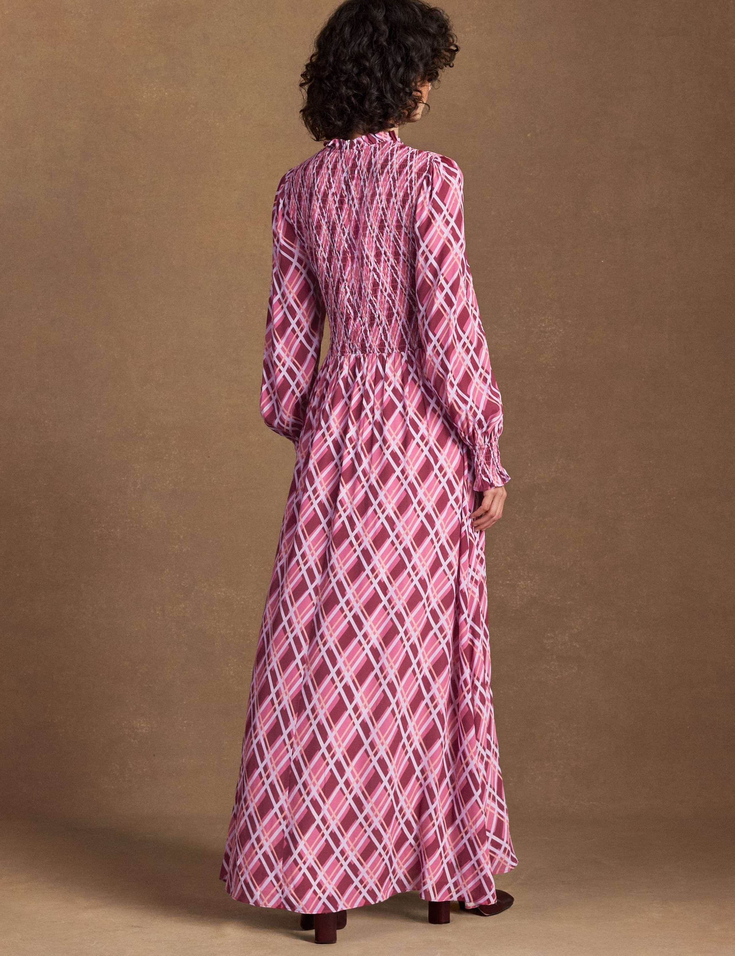 Checked High Neck Shirred Maxi Dress 3 of 6