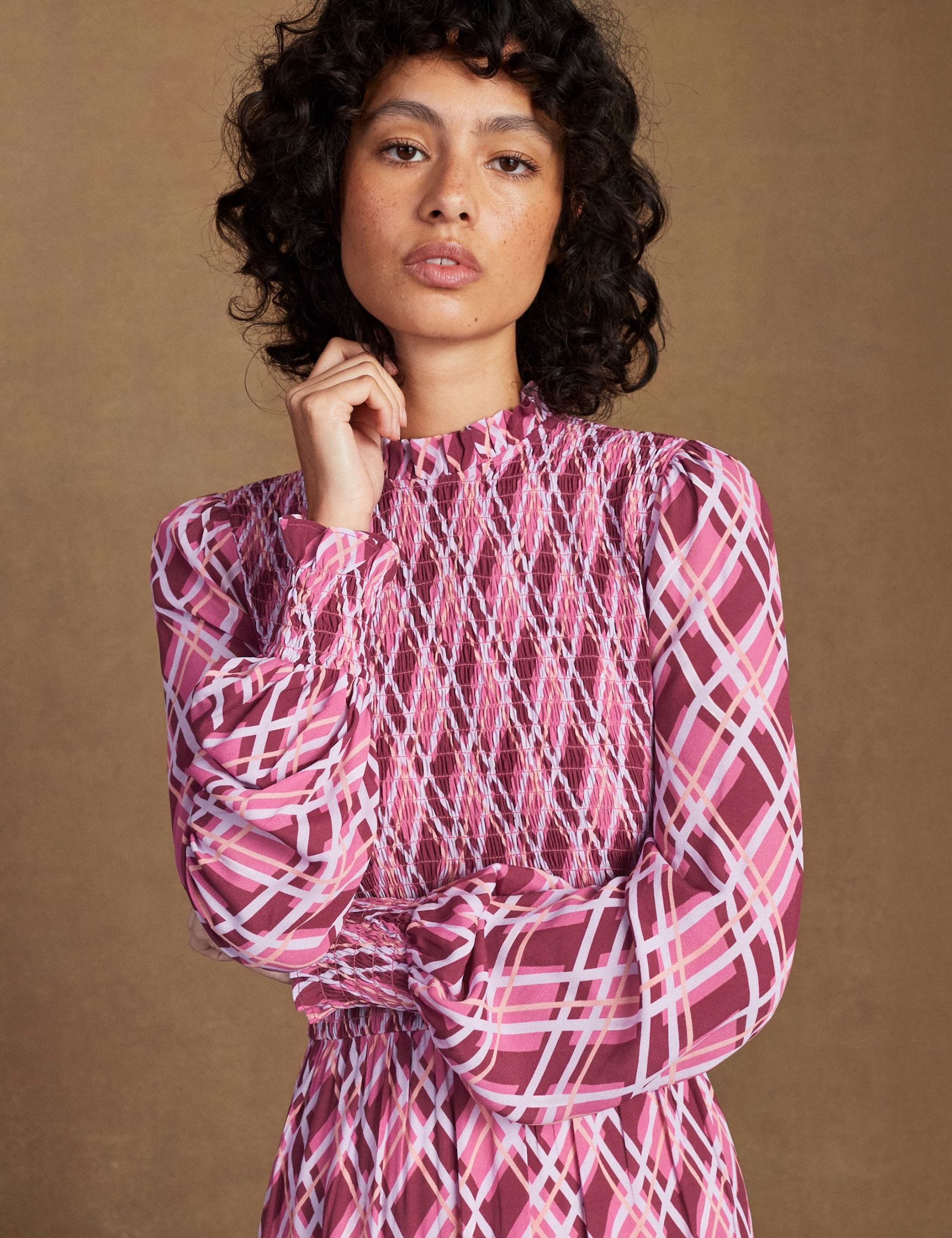 Checked High Neck Shirred Maxi Dress 5 of 6