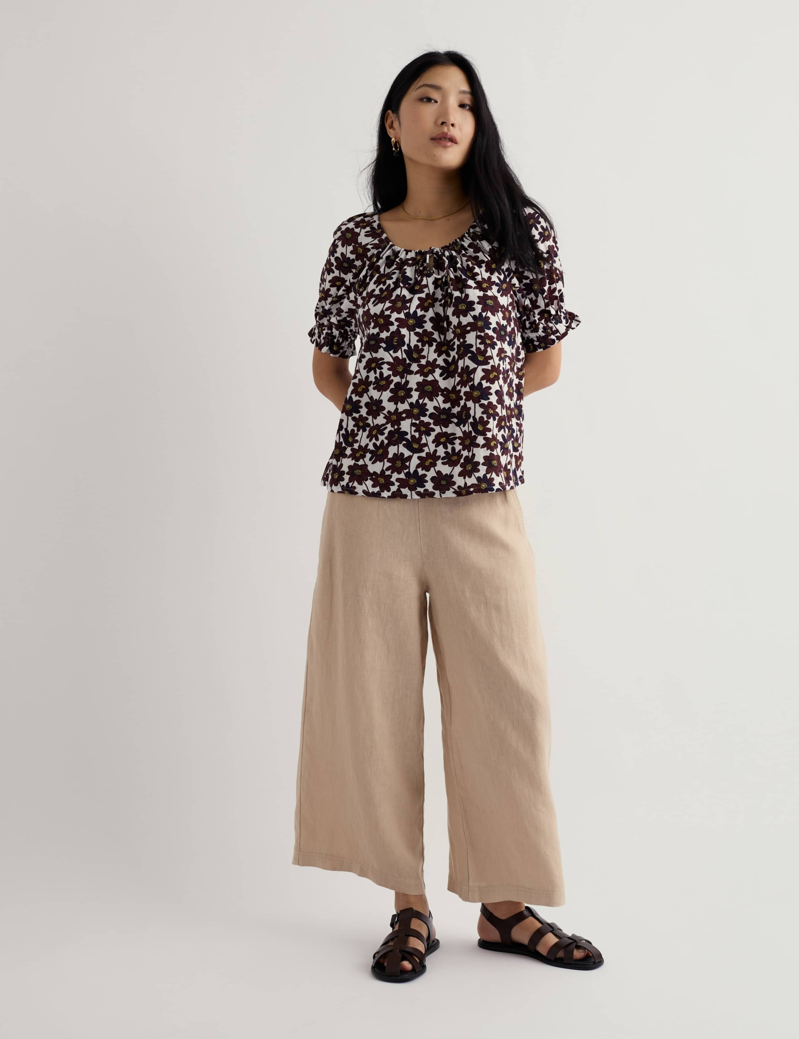Cotton Rich Floral Tie Detail Top 1 of 1
