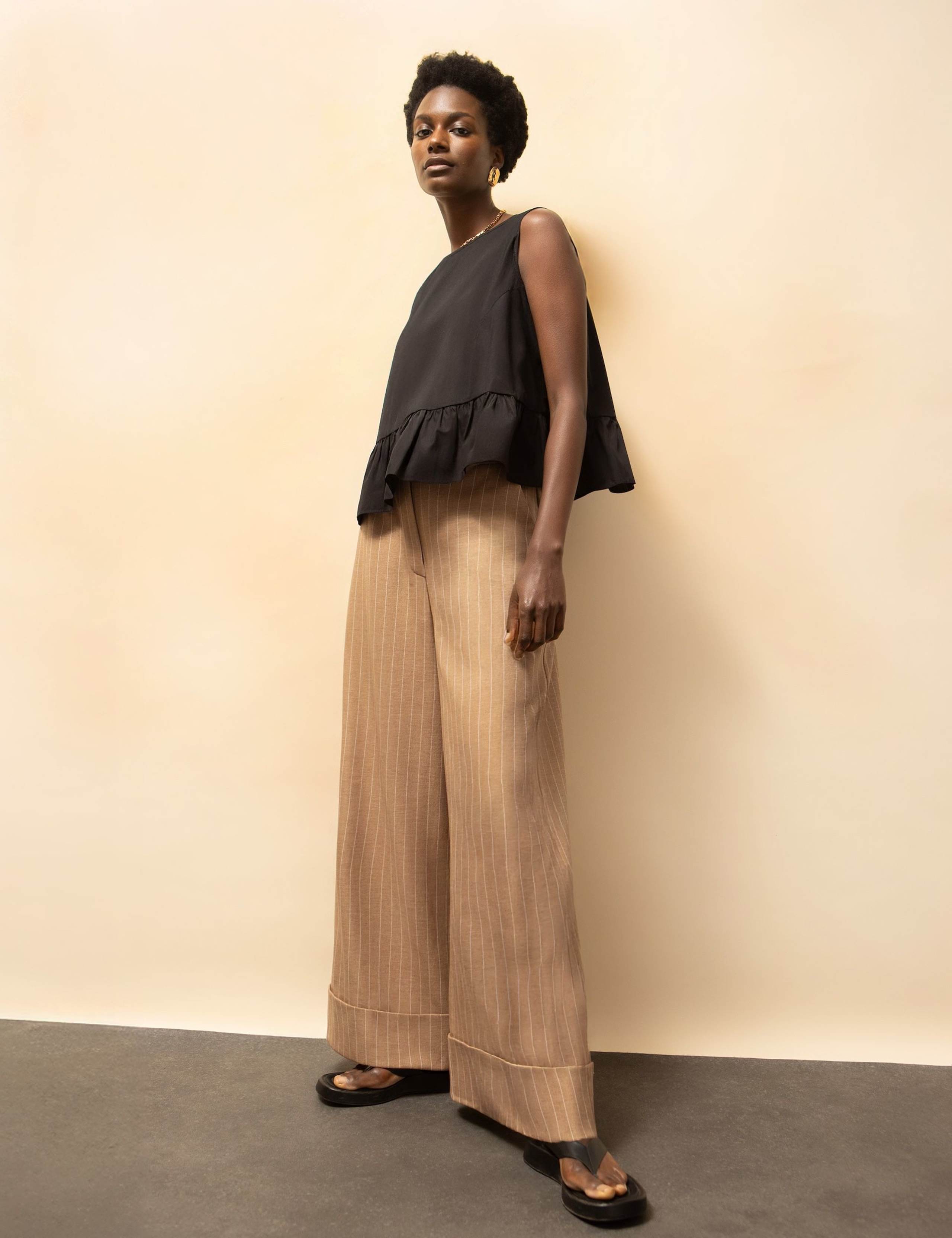 Pinstripe Cuffed Wide Leg Trousers 6 of 6