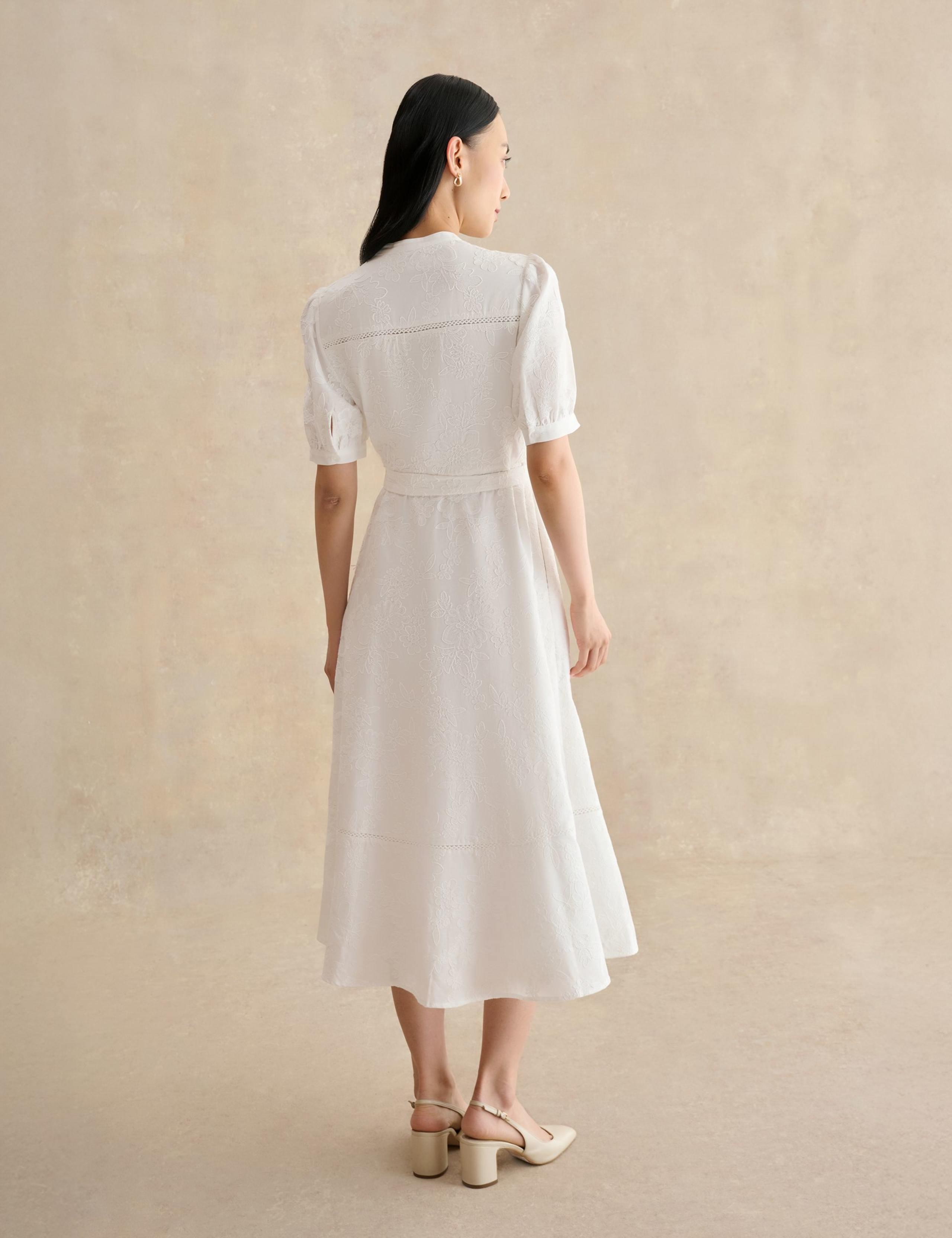 Pure Cotton Embroidered Midi Waisted Dress 3 of 5