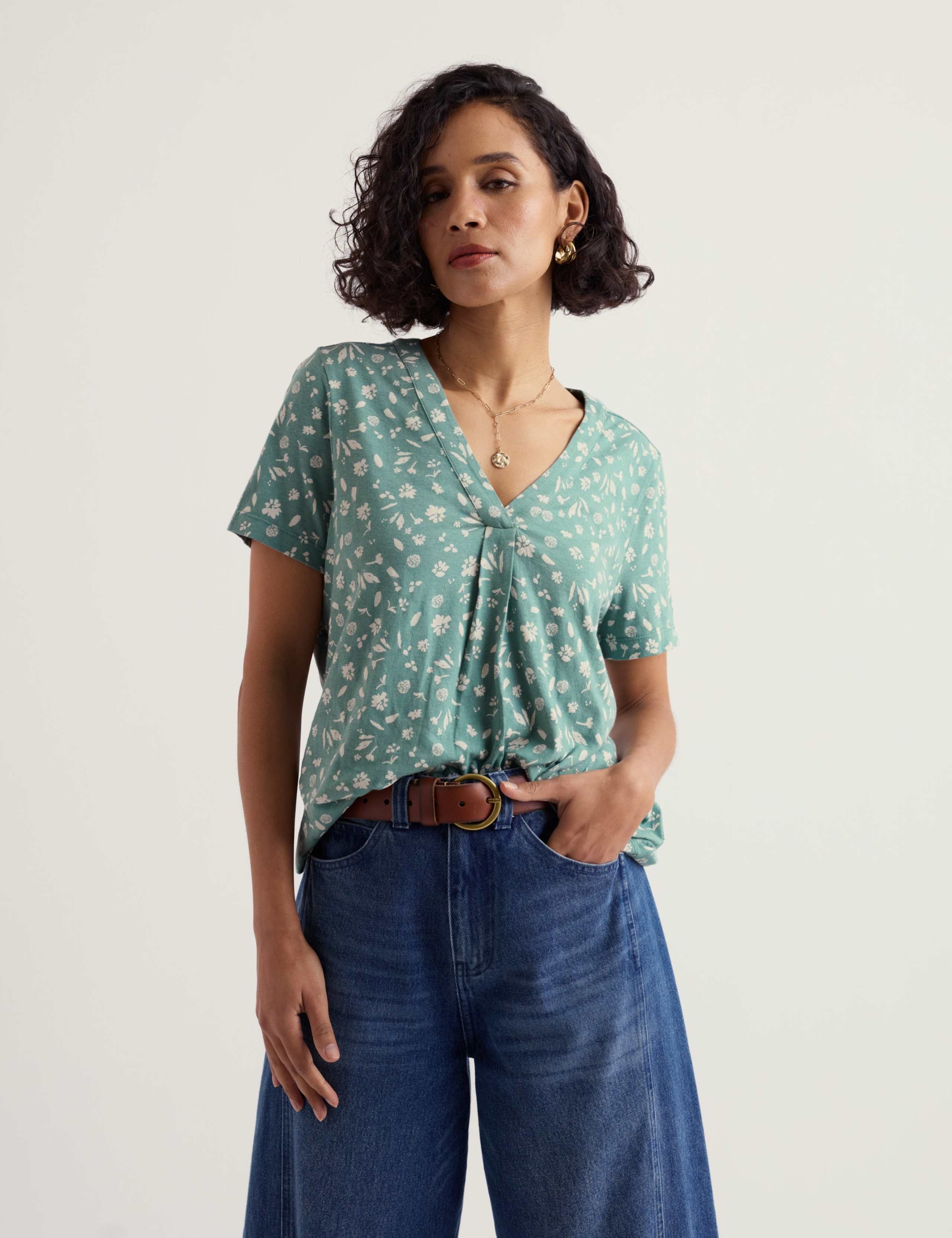 Cotton Rich Floral Pleat Detail Top 3 of 5