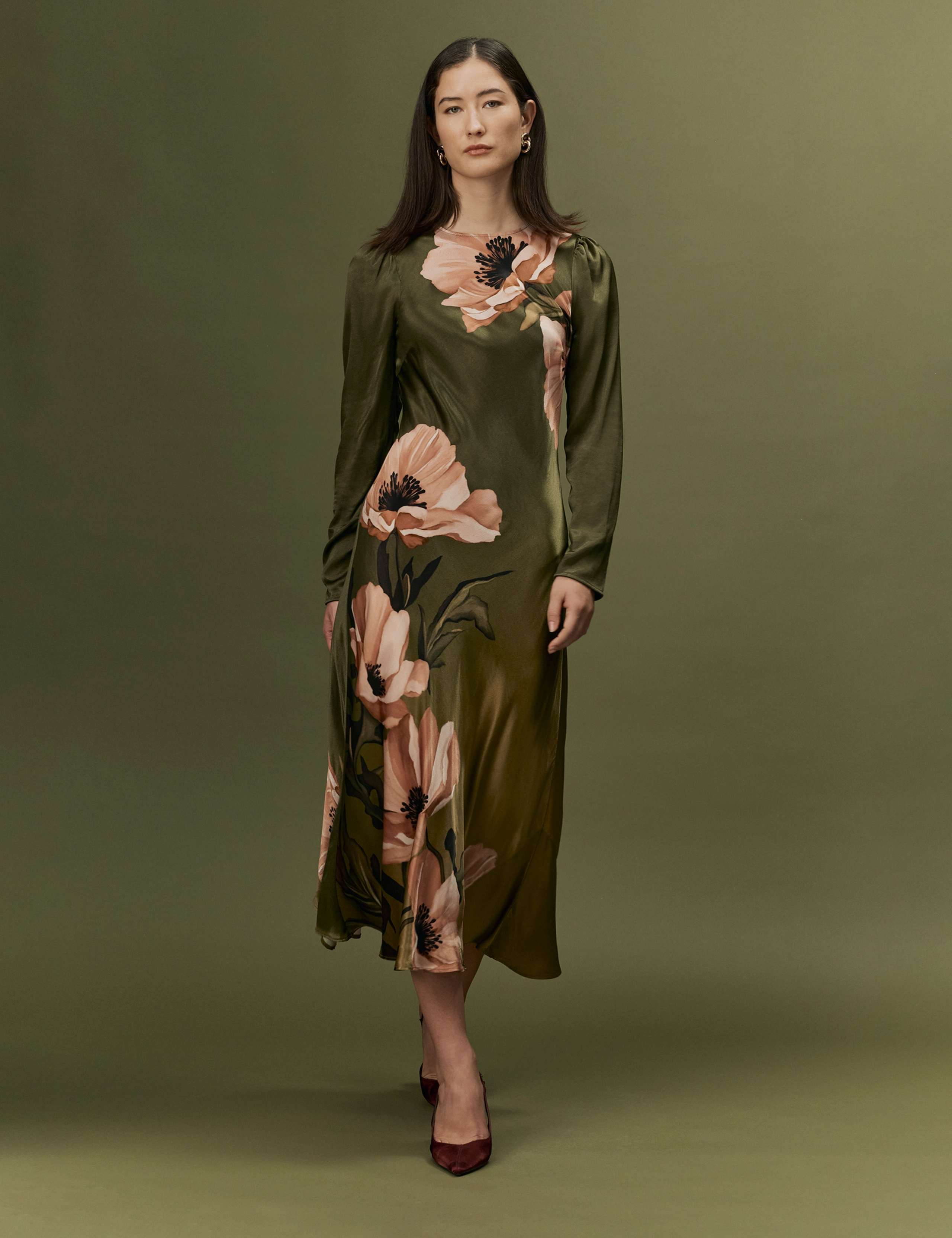 Satin Floral Keyhole Midi Dress 3 of 10