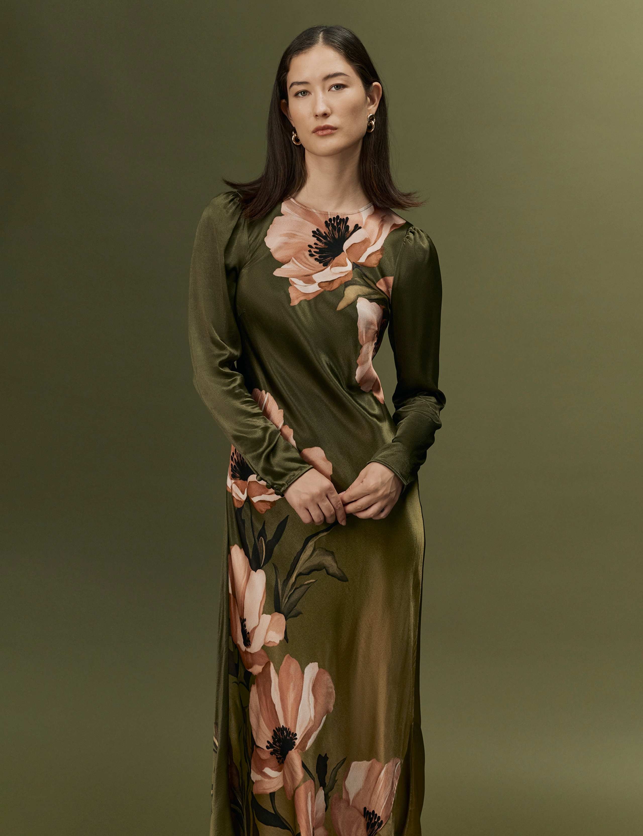 Satin Floral Keyhole Midi Dress 4 of 10