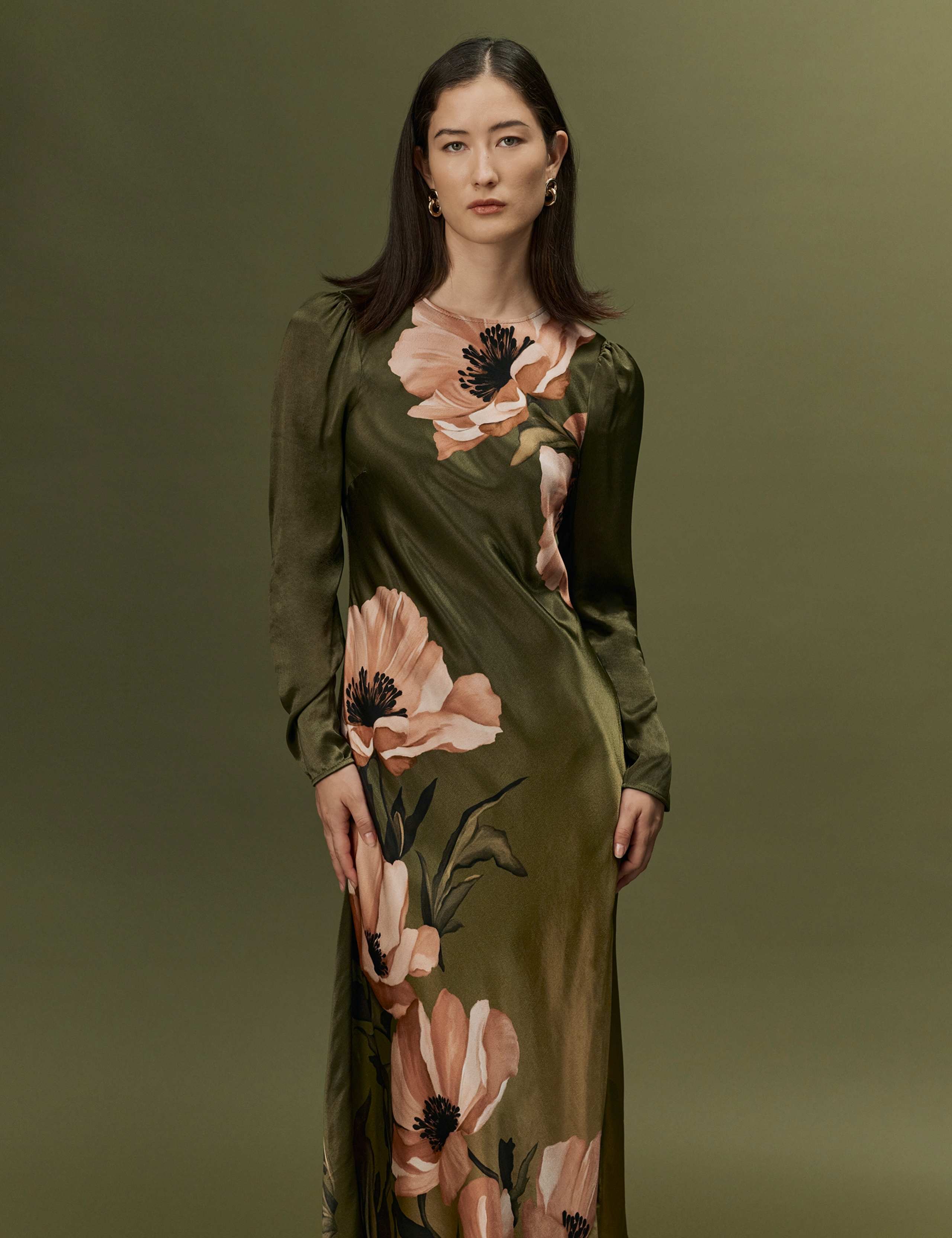 Satin Floral Keyhole Midi Dress 5 of 10