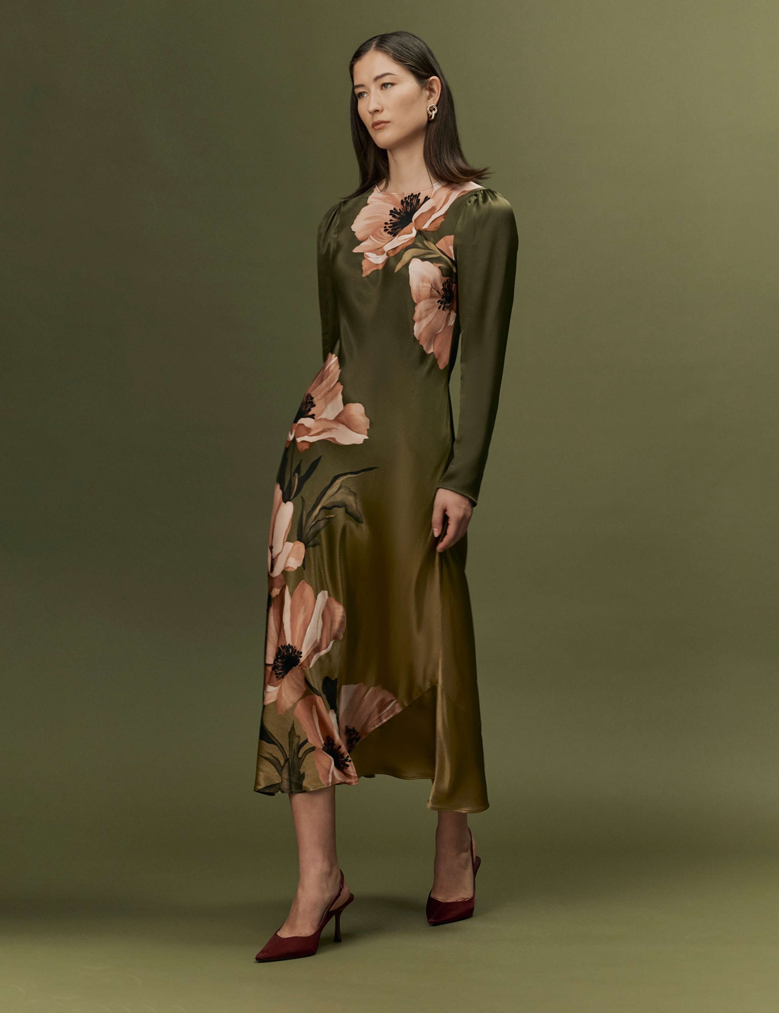 Satin Floral Keyhole Midi Dress 7 of 10