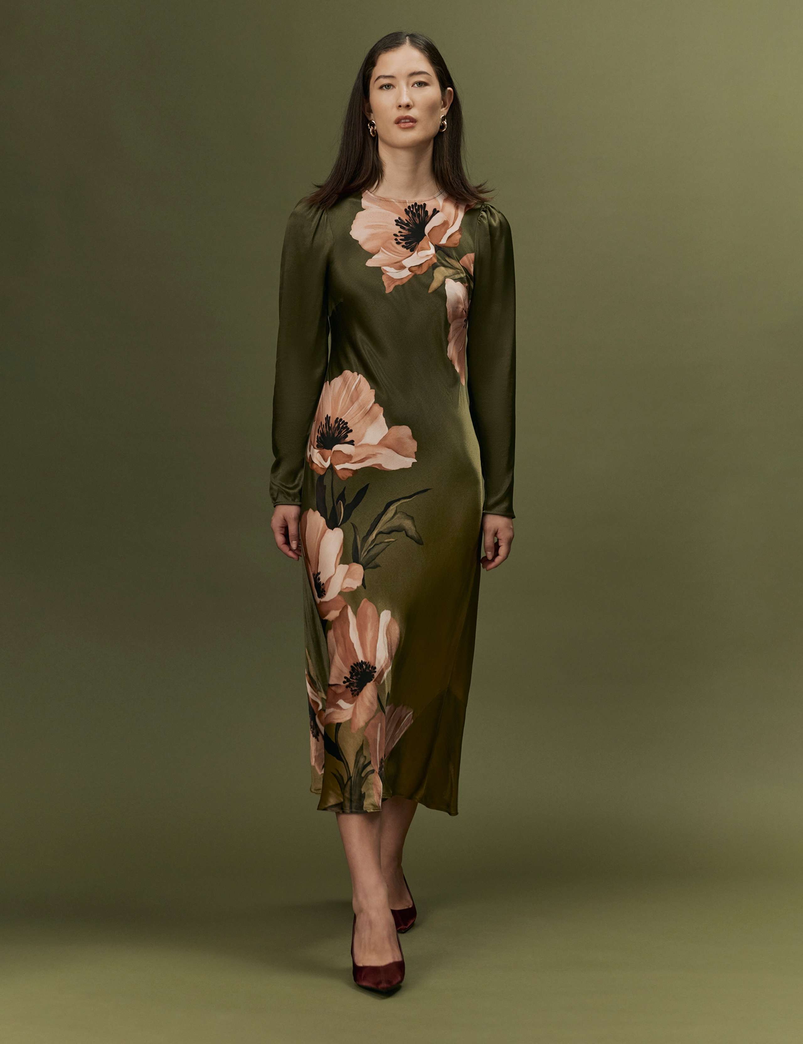 Satin Floral Keyhole Midi Dress 8 of 10