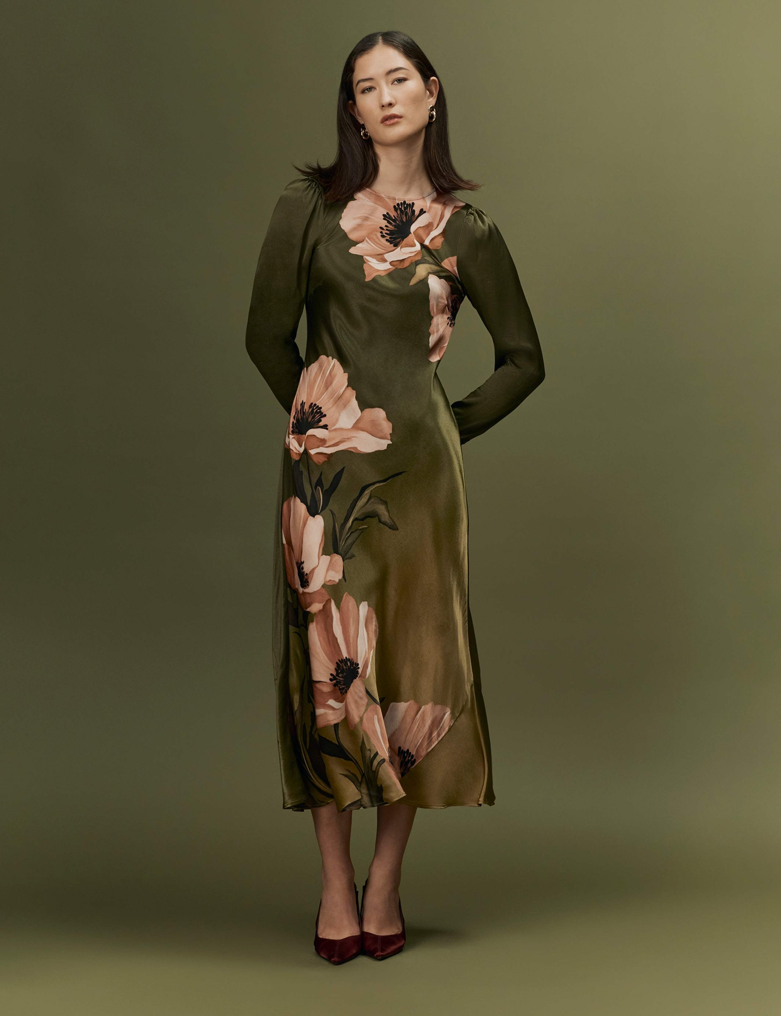 Satin Floral Keyhole Midi Dress 9 of 10