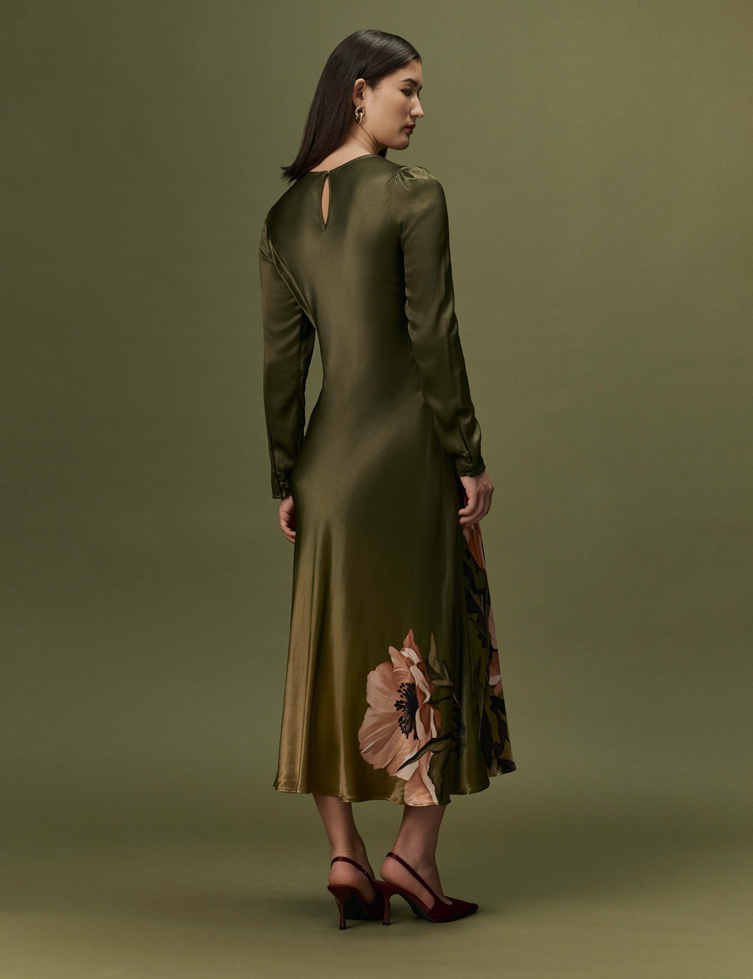 Satin Floral Keyhole Midi Dress 10 of 10